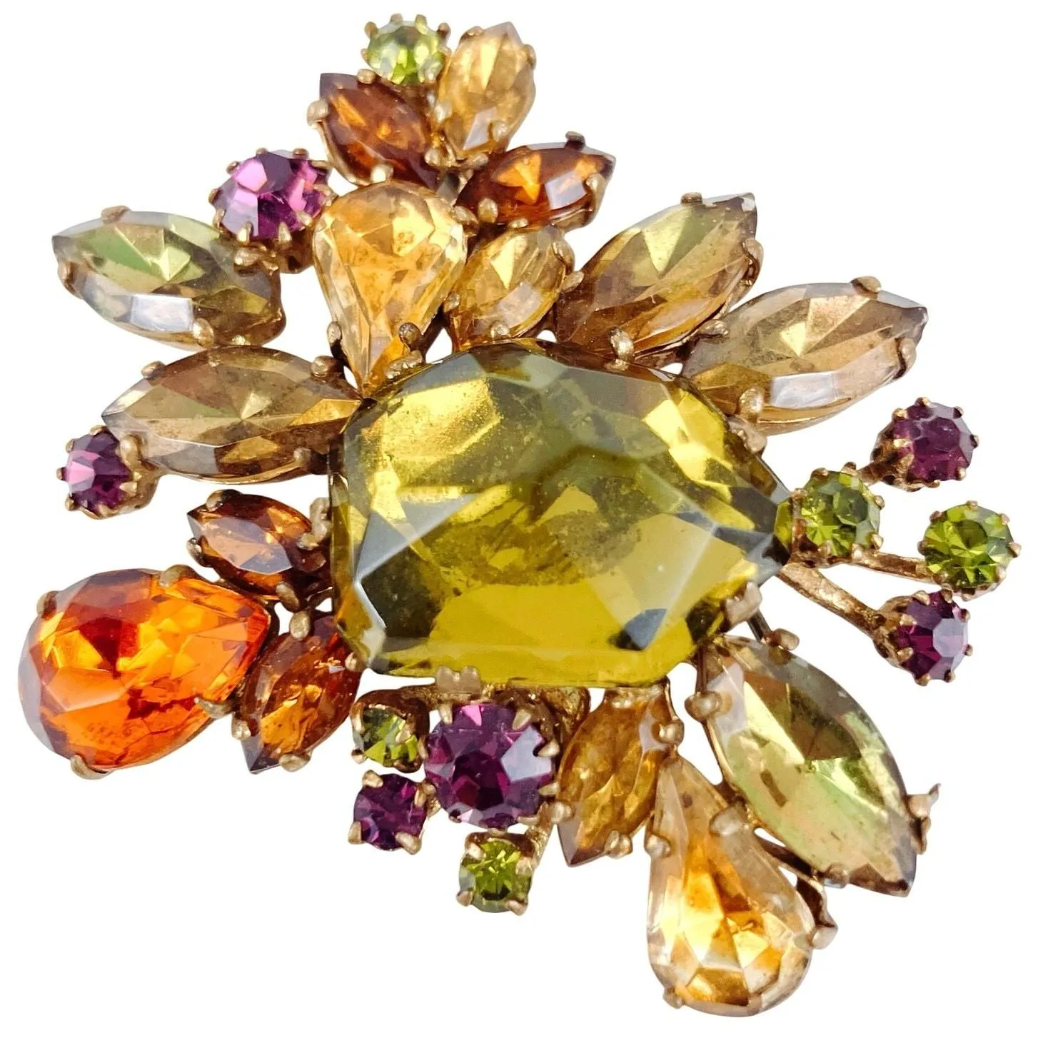Product image for VTG Gold Tone Rhinestone Brooch Colorful Floral Starburst Pin Mid Century - Brooch - pre-owned---good