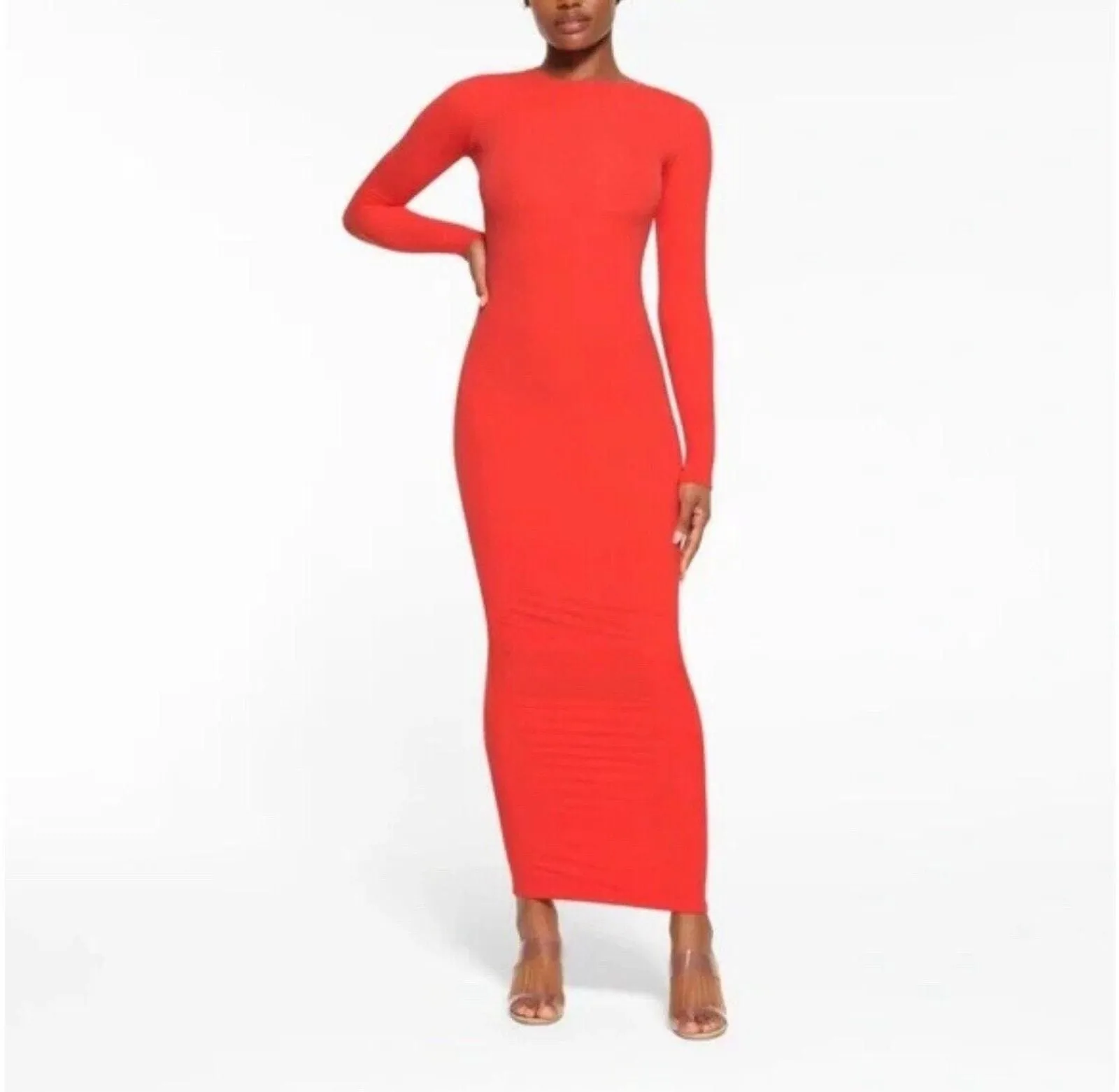 Product image for SKIMS Fits Everybody Long Sleeve Crew Neck Dress NWT Poppy XS - Skims