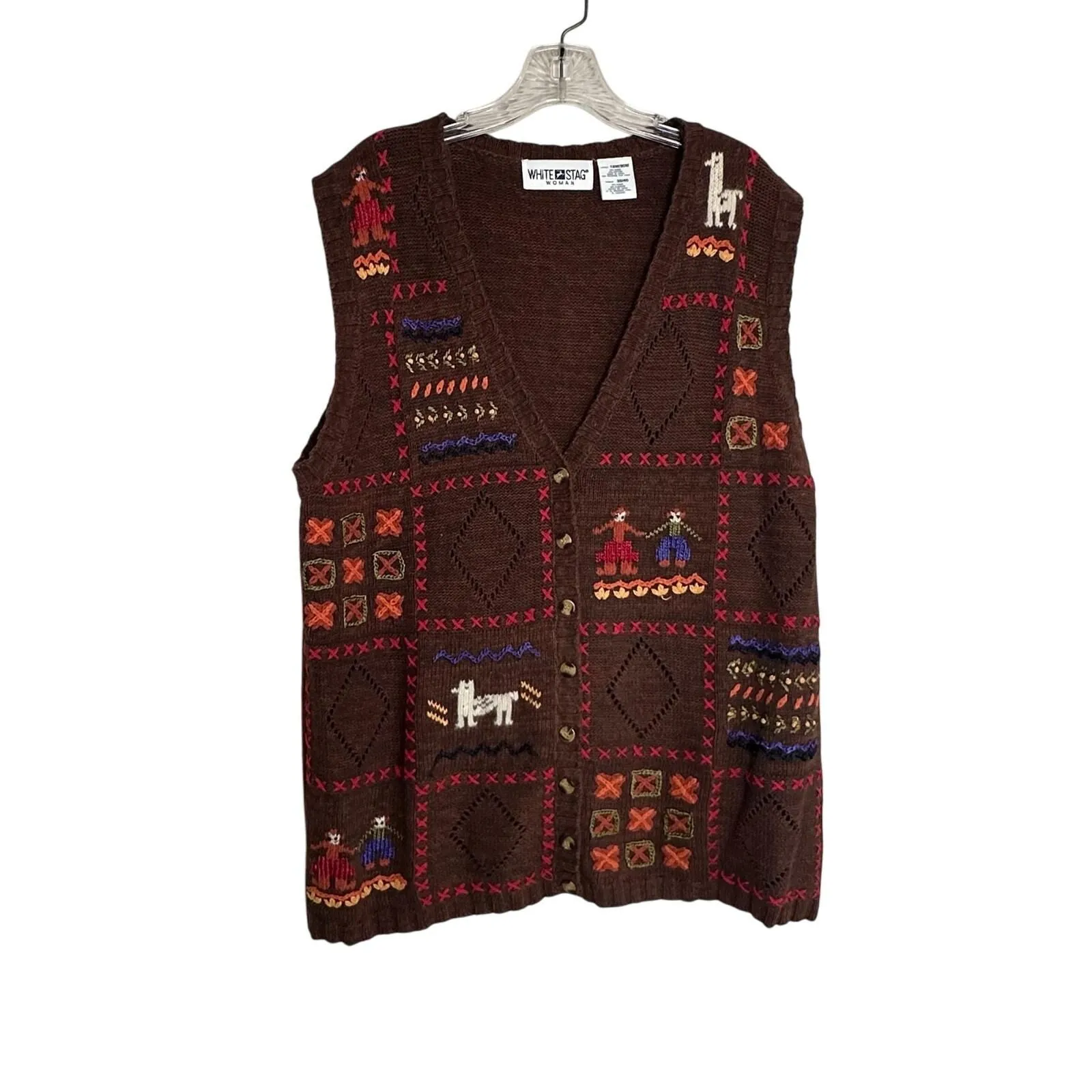 Product image for 90s White Stag Embroidered cottage Aztec farm sweater vest brown
