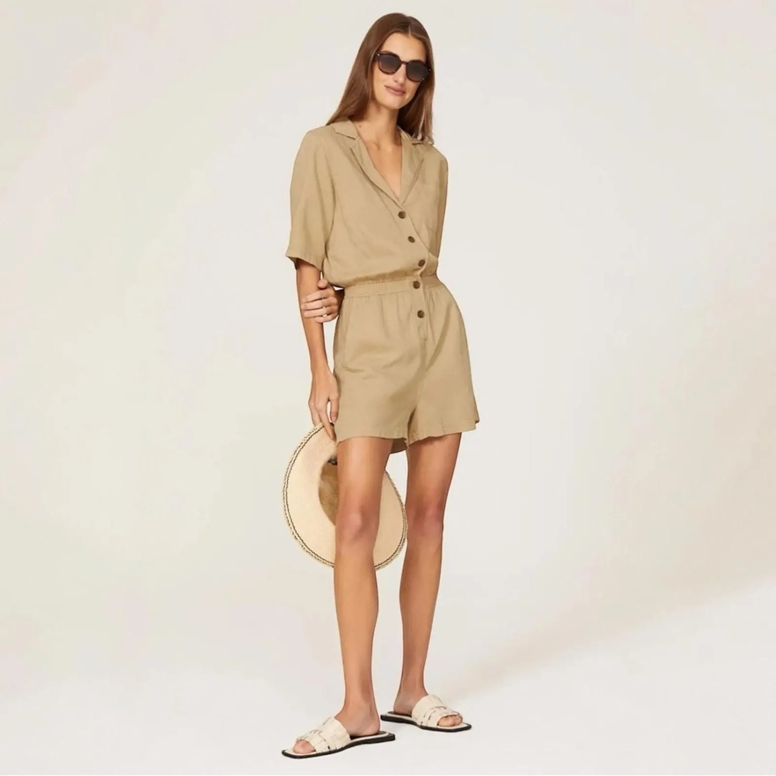 Product image for Faherty Arlie Beige Romper Shorts Size Medium - pre-owned---excellent - Faherty
