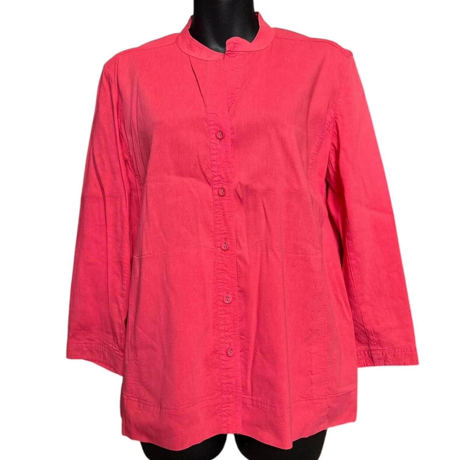 Product image for Eileen Fisher Button Front Top Size PM Coral Linen Blend Front Pockets - Eileen Fisher