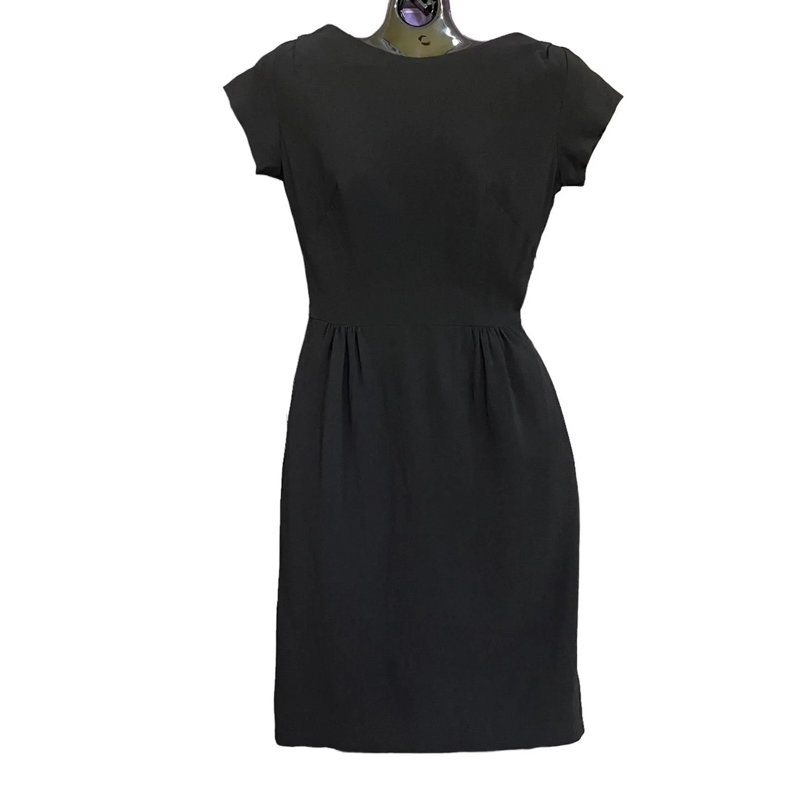 1960s Black Crepe Bateau Neck Wiggle Dress - Vintage Knee-Length Dress - pre-owned---good - Vintage1