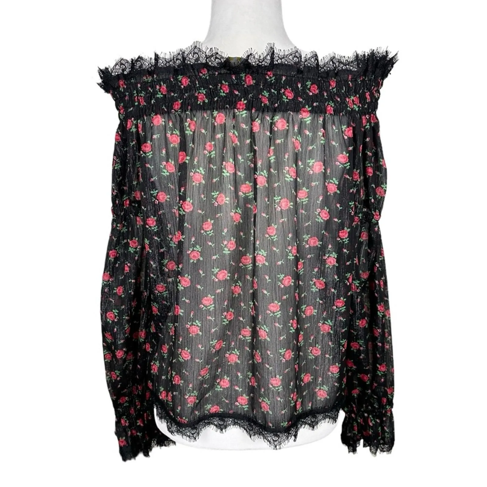 Product image for The Kooples Moonlight Red Rose Off the Shoulder Sheer Top Medium - pre-owned---good - The Kooples