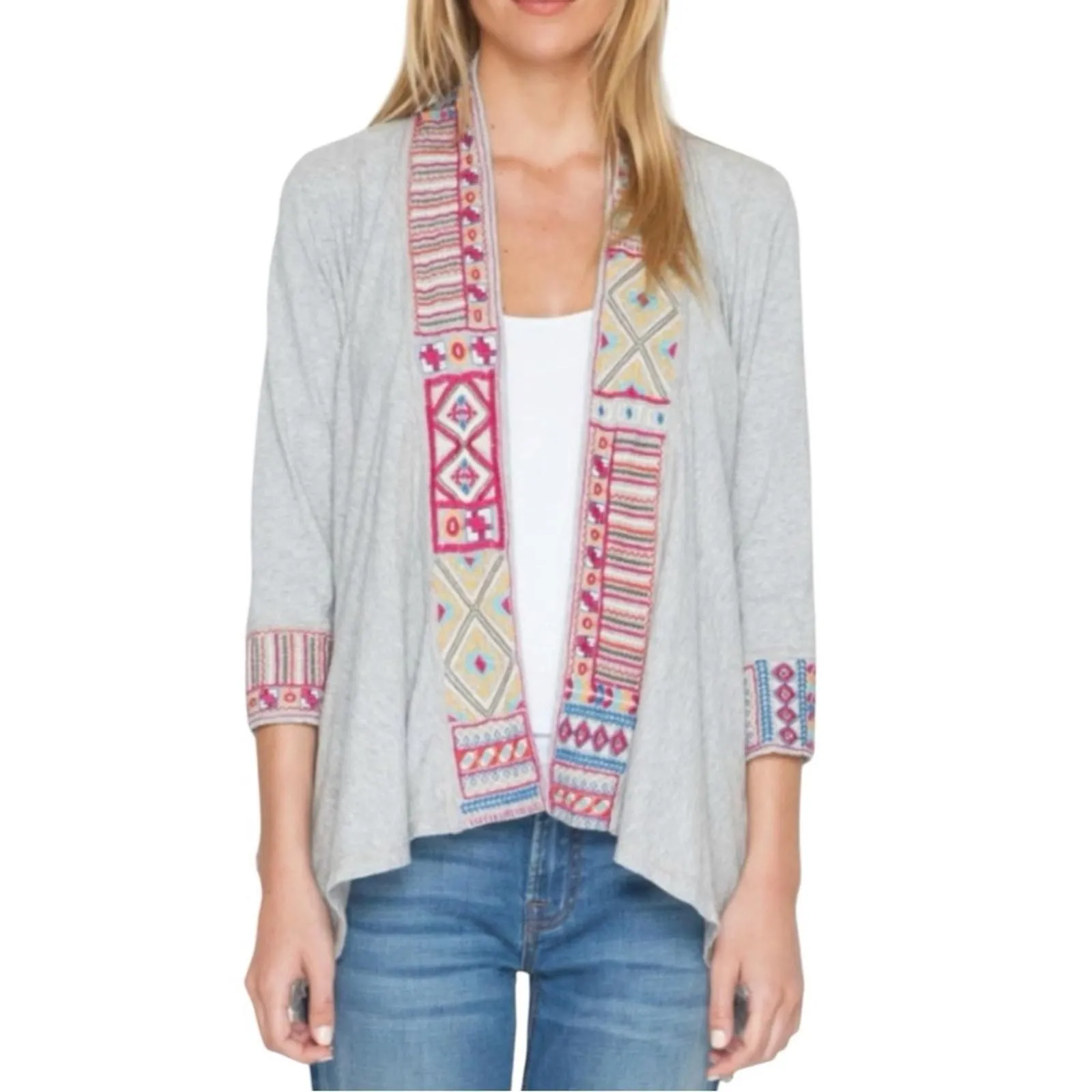 Product image for Johnny Was JWLA Embroidered Open Front Cardigan Small - pre-owned---good - Johnny Was