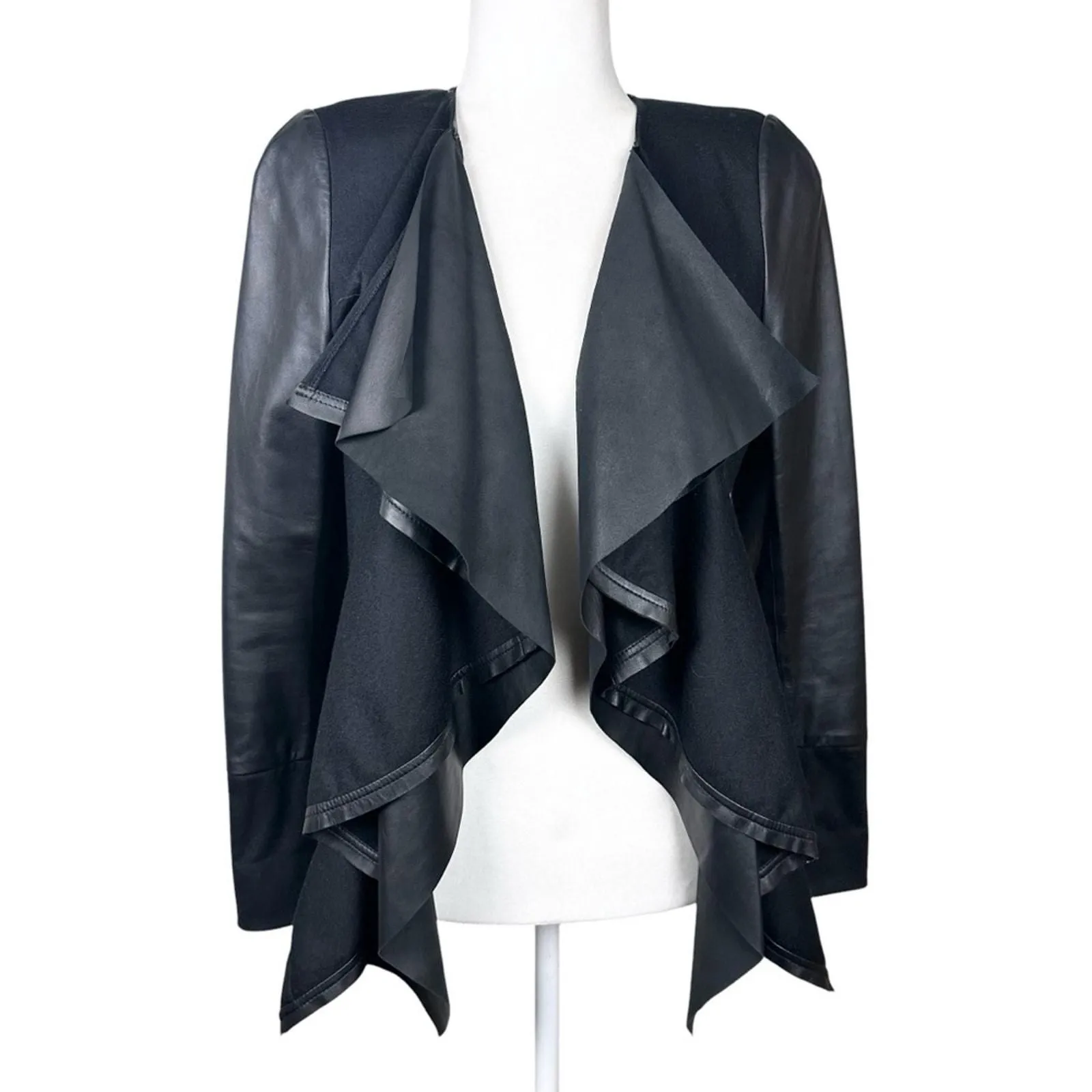 Product image for Lafayette 148 New York Leather Wool Mixed Media Drape Jacket Size 4 EUC - pre-owned---good - Lafayette 148 New York