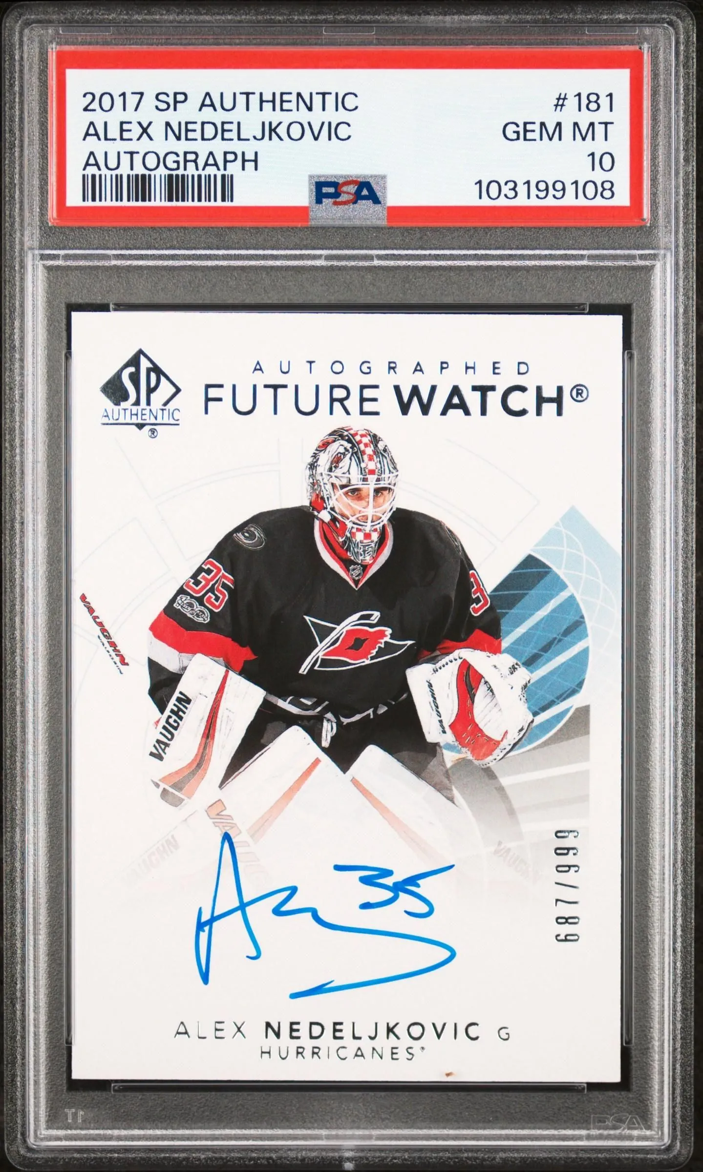 Product image for Alex Nedeljkovic 2017-18 SP Authentic Future Watch Auto 687/999 RC #181 PSA 10 - 2017 - Hockey - 181 - 2017-18 UD - Alex Nedeljkovic - SP Authentic Future Watch Auto 687/999 Rookie - 20 - 0 - Autograph - Yes