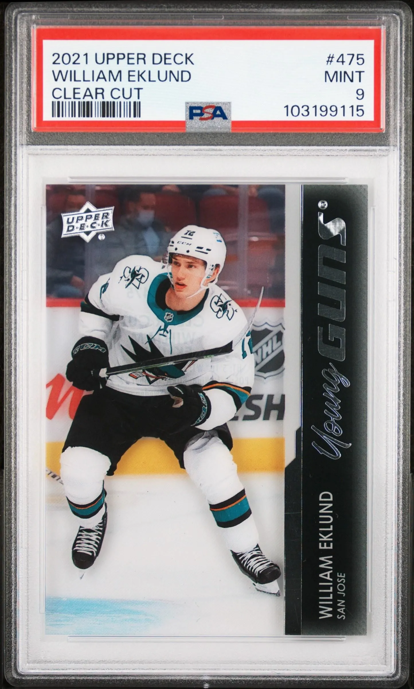 Product image for William Eklund 2021-22 UD Clear Cut Young Guns YG Rookie #475 PSA 9 - 2021 - Hockey - 475 - 2021-22 UD - William Eklund - Clear Cut Young Guns YG Rookie - 40 - 2 - Clear Cut - Yes