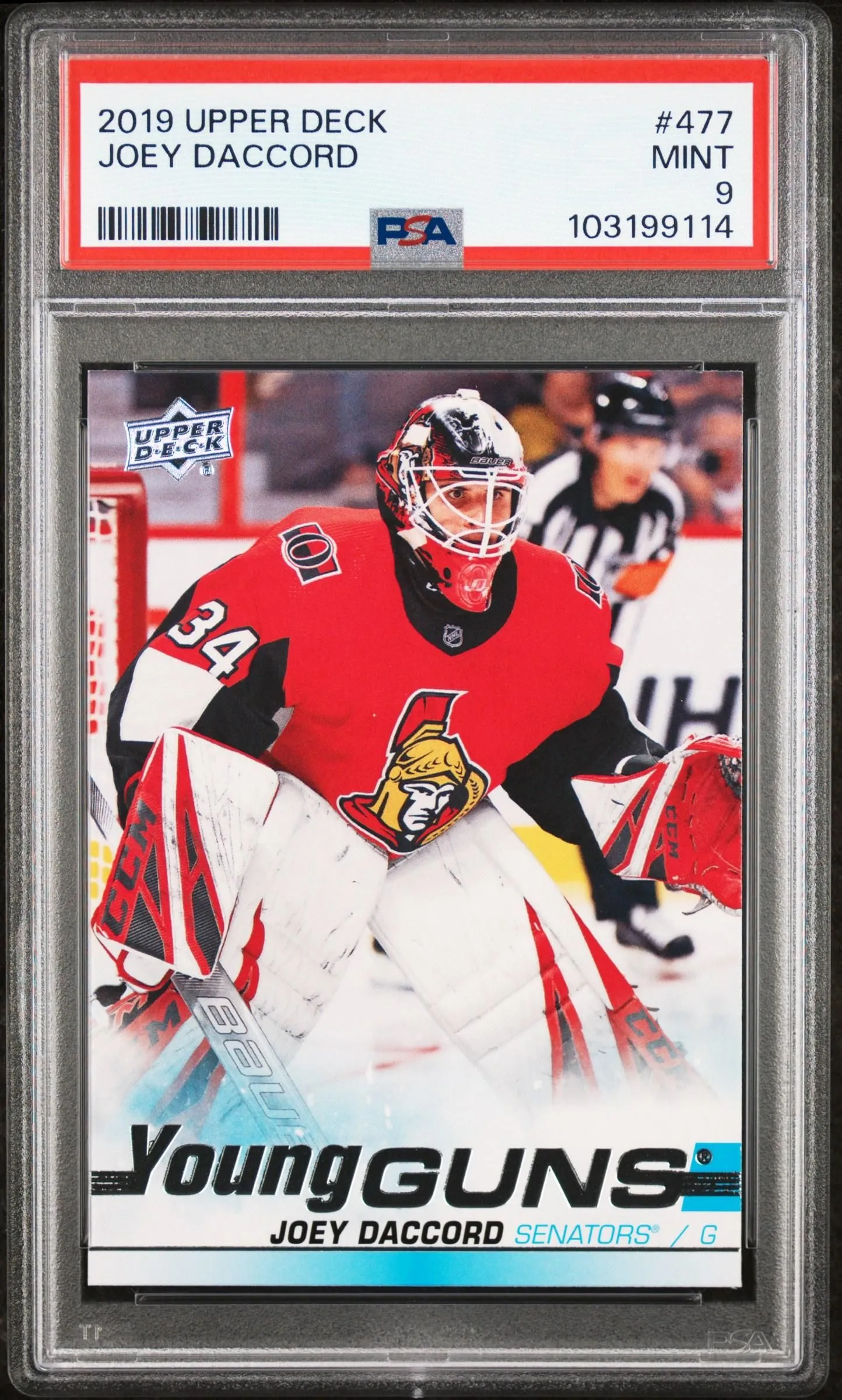 Product image for Joey Daccord 2019-20 UD Young Guns YG Rookie #477 PSA 9 - Yes - 103199114 - 2019 - 9 - Hockey - Professional Sports Authenticator (PSA) - 477 - 2019-20 UD - Joey Daccord - Young Guns YG Rookie