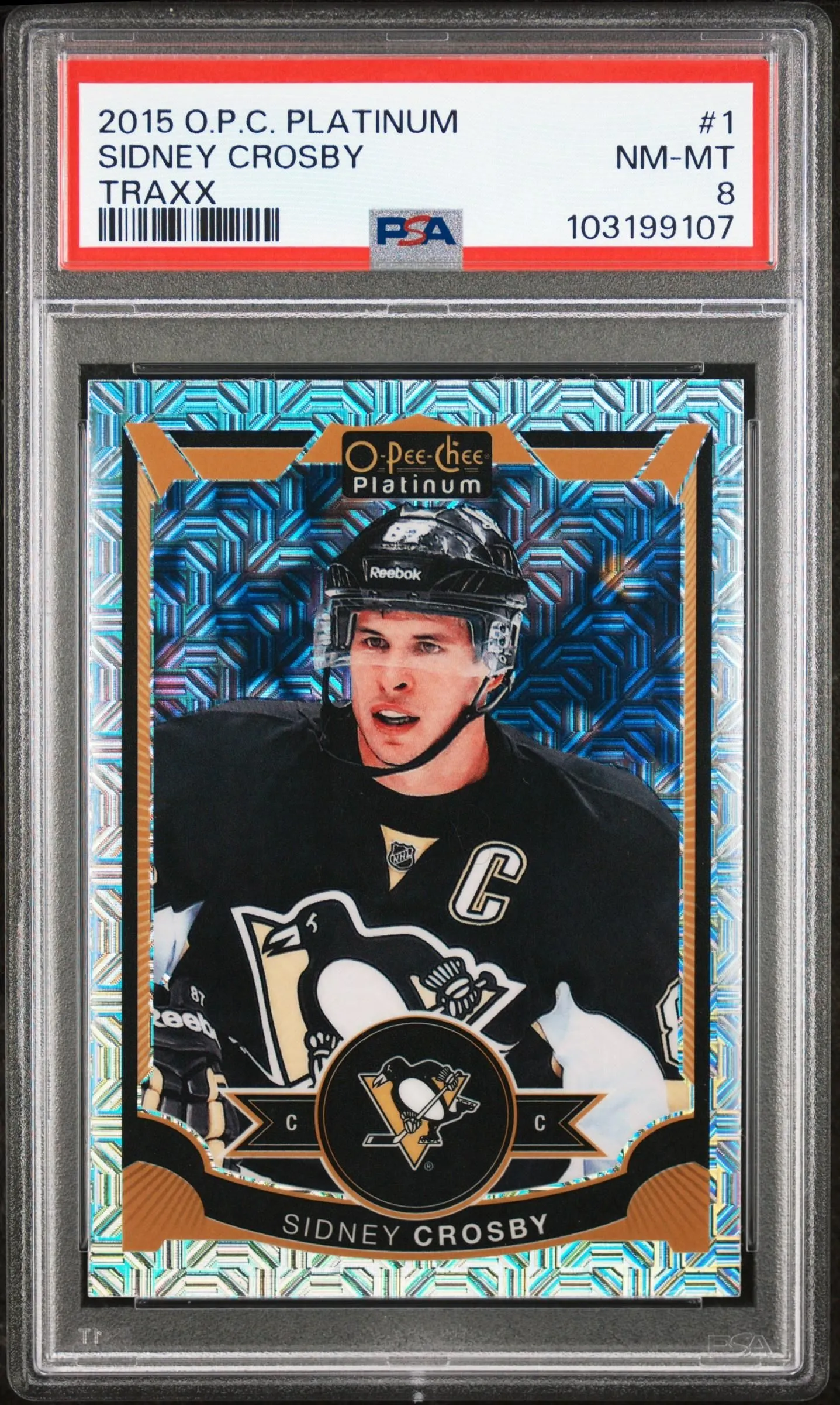 Product image for Sidney Crosby 2015-16 UD O-Pee-Chee Platinum Traxx #1 PSA 8 - 2015 - Hockey - 1 - 2015-16 UD - Sidney Crosby - O-Pee-Chee Platinum Traxx - 1 - 6 - Traxx - Yes