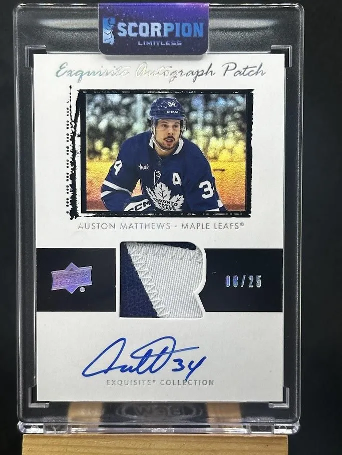 Product image for Auston Matthews 2022-23 UD Cup Exquisite Auto Patch 03-04 Retro 08/25 #ET-AM - 2023 - Ice Hockey - ET-AM - National Hockey League (NHL) - 2022-23 UD - Auston Matthews - Cup Exquisite Auto Patch 03-04 Retro 08/25 - Toronto Maple Leafs
