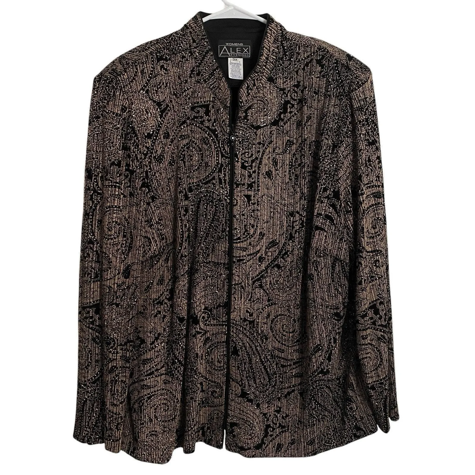 Product image for Alex Evening Collection Woman’s 3X Gold Black Paisley Blazer Jacket Sparkles - Outerwear - pre-owned---excellent - ALEX