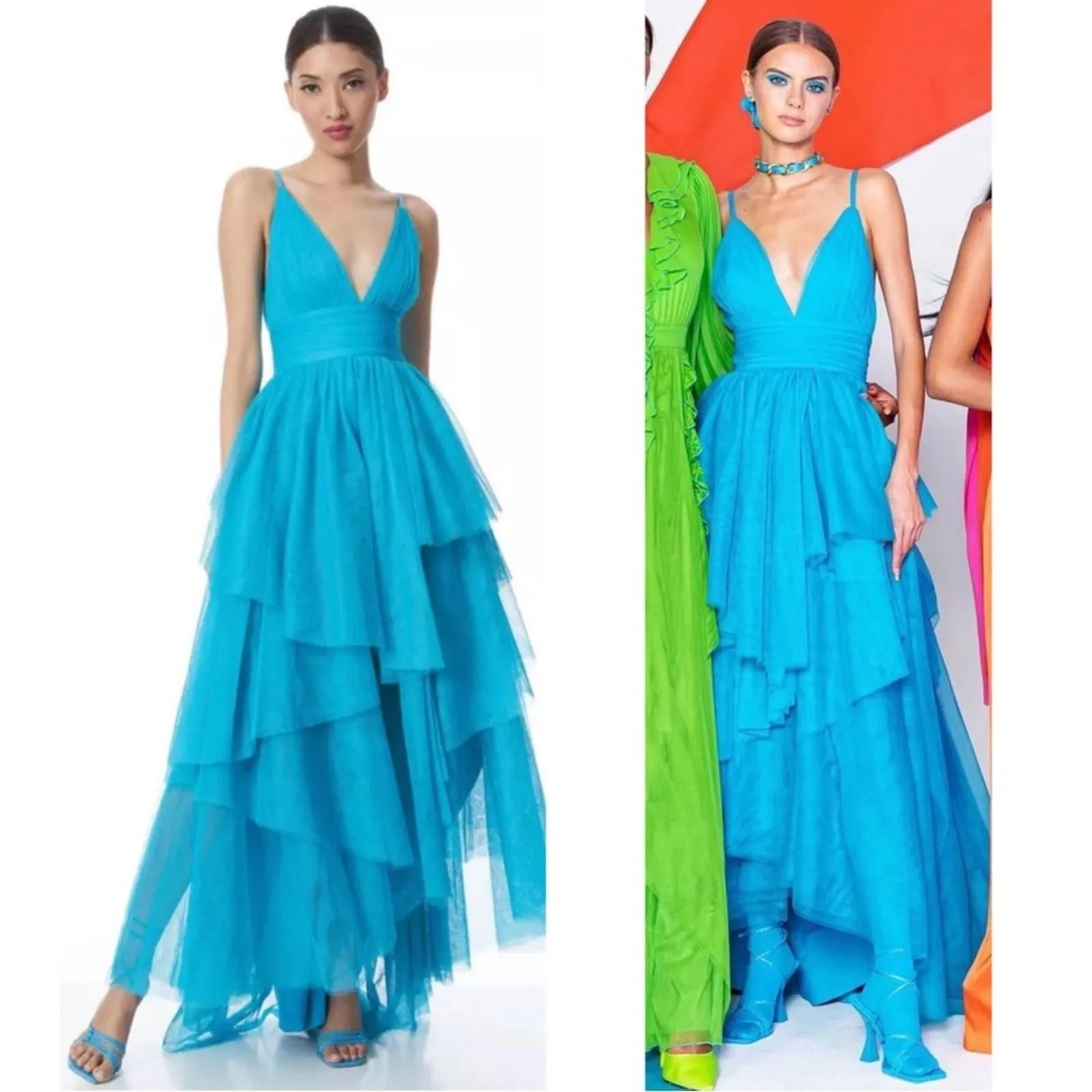 Alice + Olivia Women's Doja V-Neck Gown - Ocean Floor - Size 8
