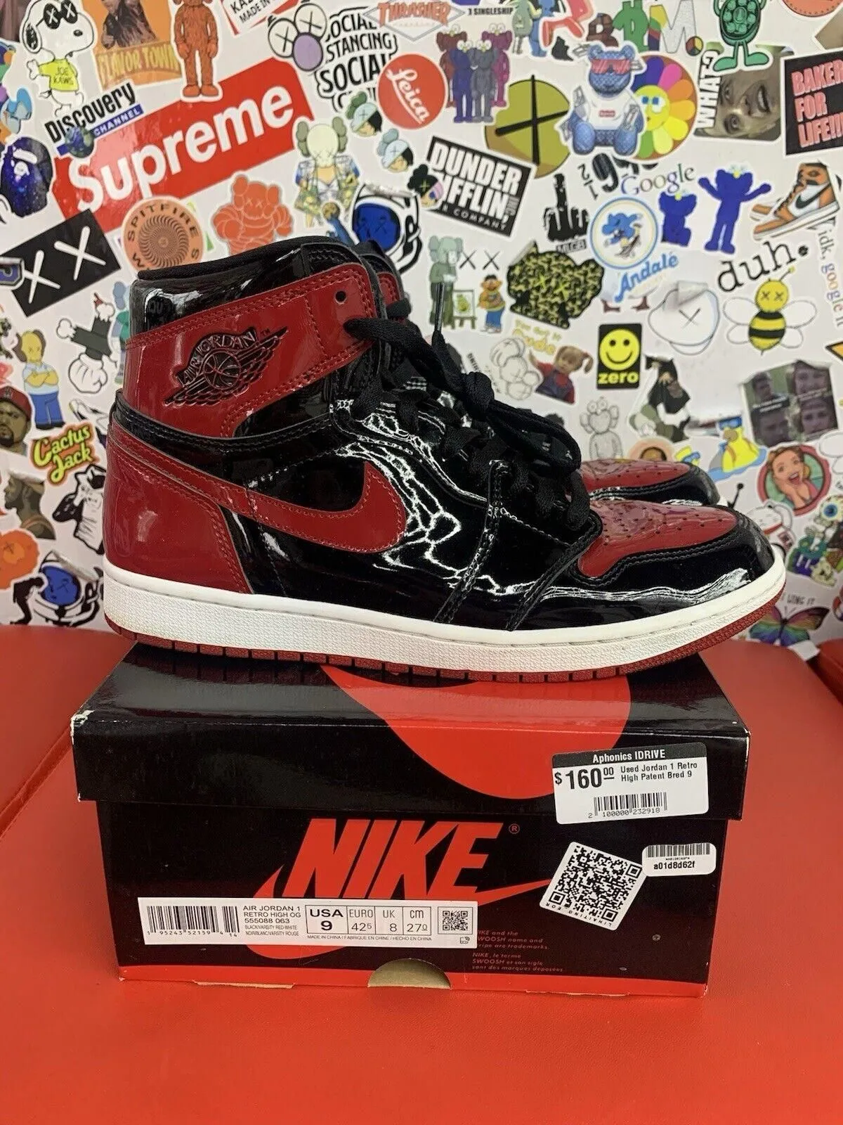 Product image for Size 9 - Jordan 1 Retro OG High Patent Bred 100% Authentic - Jordan