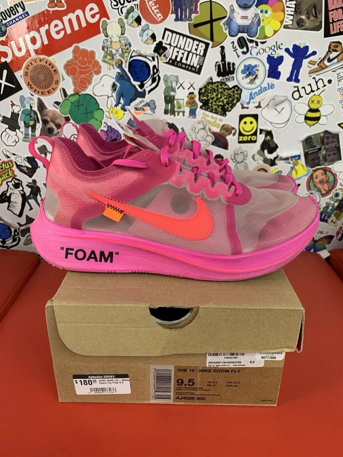Product image for Size 9.5 - Nike Off-White x Zoom Fly SP Tulip Pink 100% Authentic - Nike