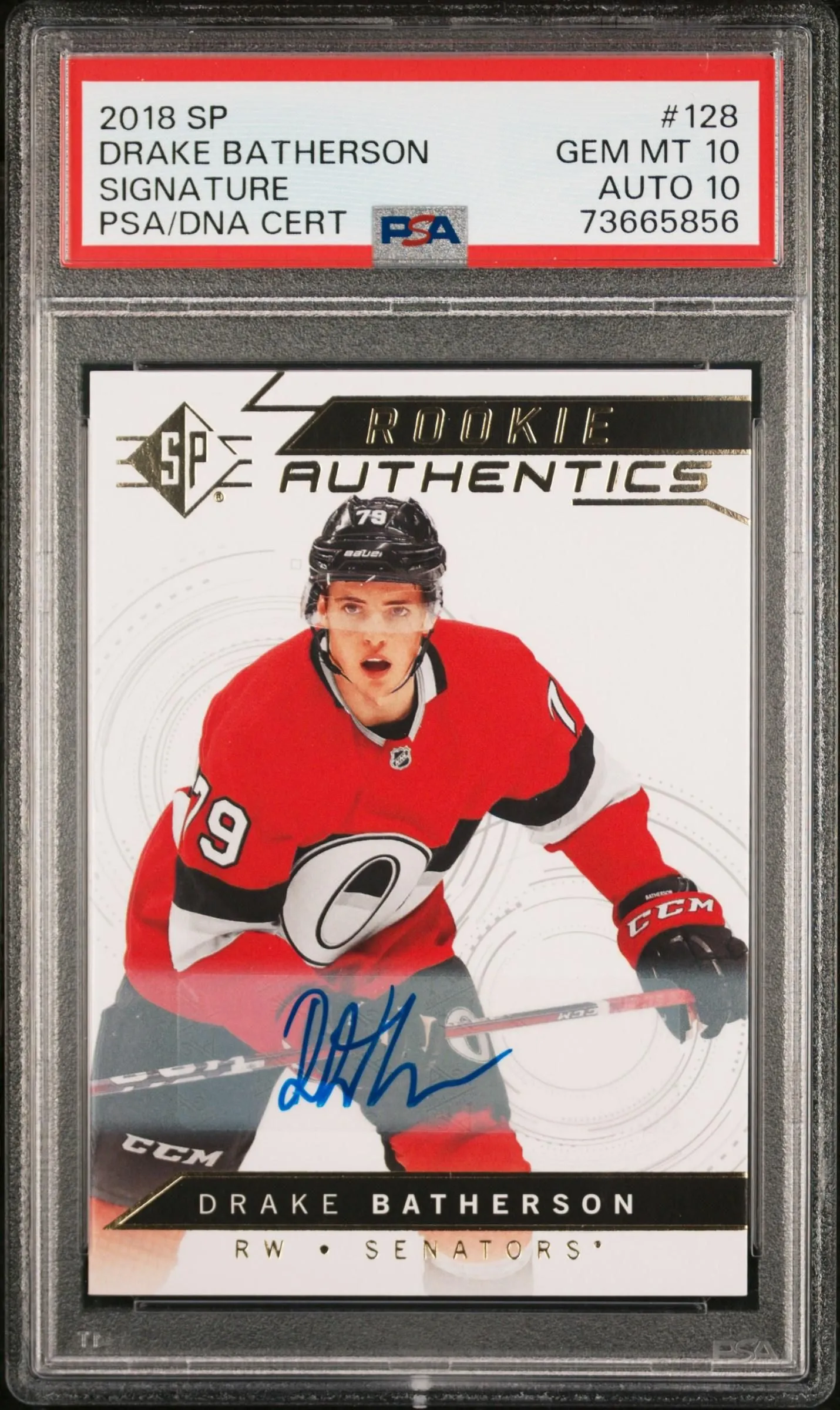 Product image for 2018 Upper Deck SP Drake Batherson #128 Signature PSA 10 - 2018 - Hockey - 10 - 128 - National Hockey League (NHL) - Upper Deck - Drake Batherson - 2018 Upper Deck SP  - Ottawa Senators - Rookie Authentics