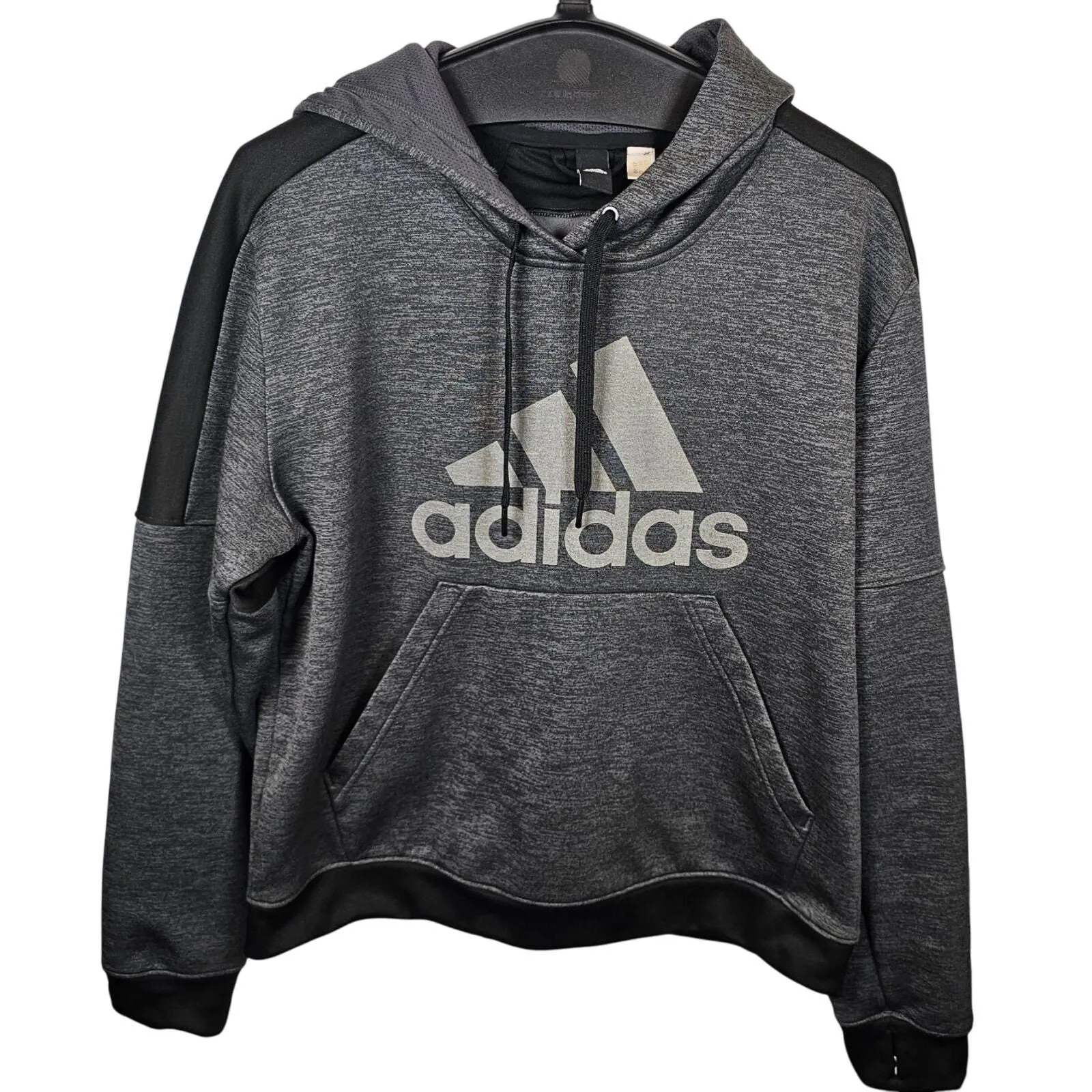 Adidas Pullover Hoodie Kids Girls XL Thumb Holes Active Gray Large