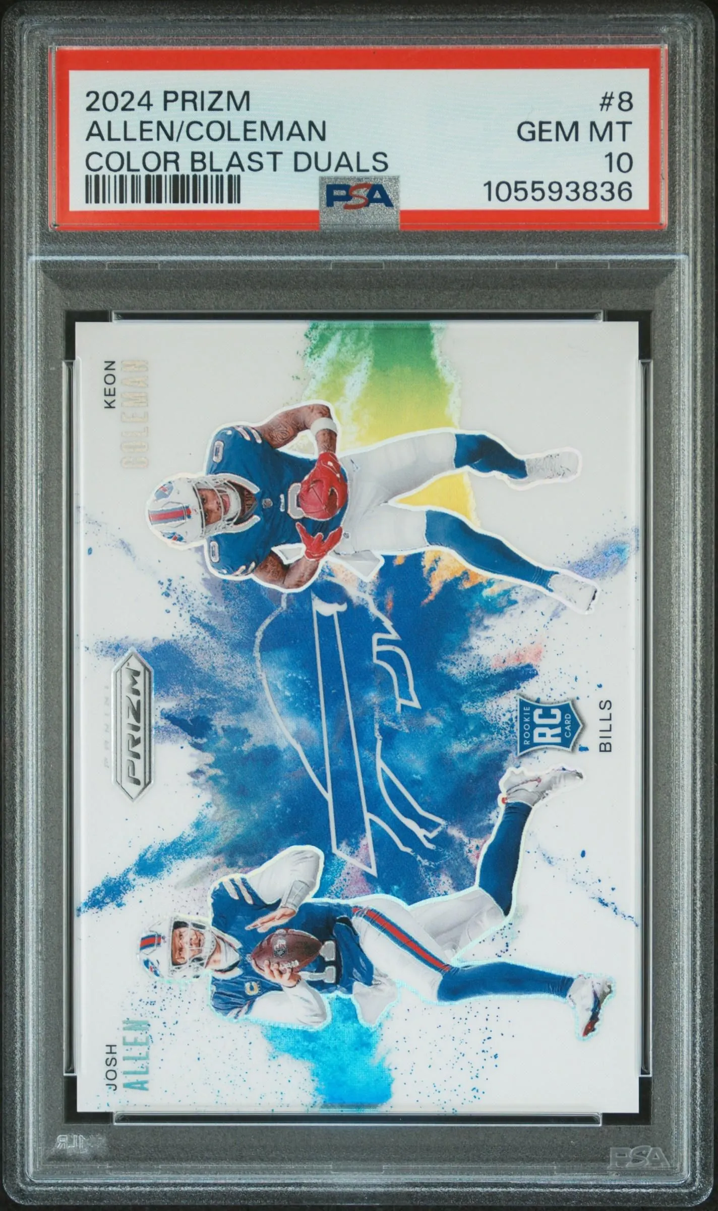 Product image for 2024 Panini Prizm Color Blast Duals Josh Allen / Keon Coleman PSA 10 GEM MINT - 2024 - Football - 8 - National Football League (NFL) - Panini - Josh Allen - 2024 Panini Prizm Color Blast Duals - Buffalo Bills - 16 - 0