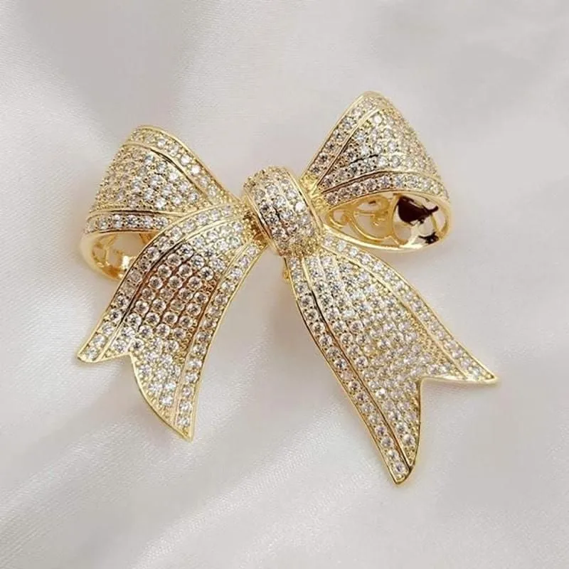 Product image for Brooch Victorian Vintage Gold Tone Full Micro Pave Ribbon Bow  - new