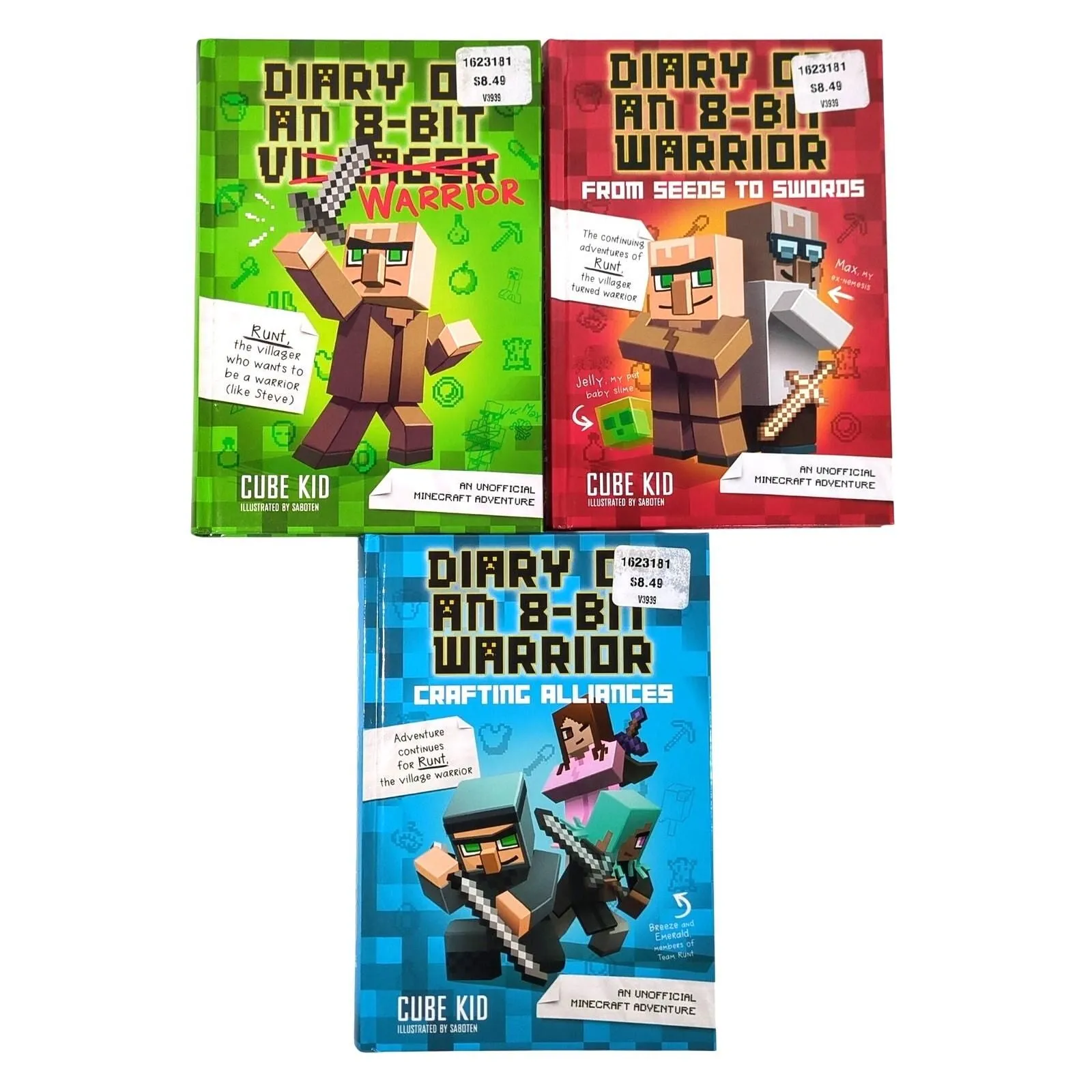 Product image for Diary of an 8-Bit Warrior 3 Hardcover Book Lot Cube Kid Unofficial Minecraft 1-3