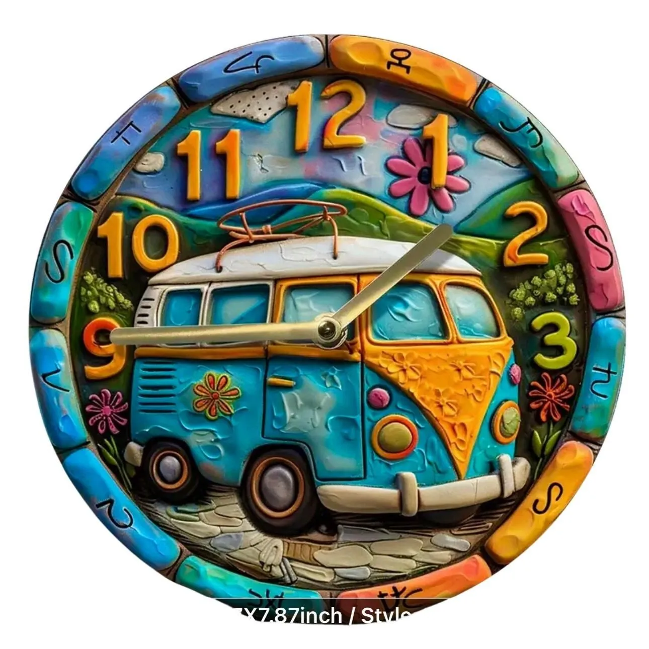 Product image for Retro Boho VW Volkswagon Bus Van Clock 8"x 8" 