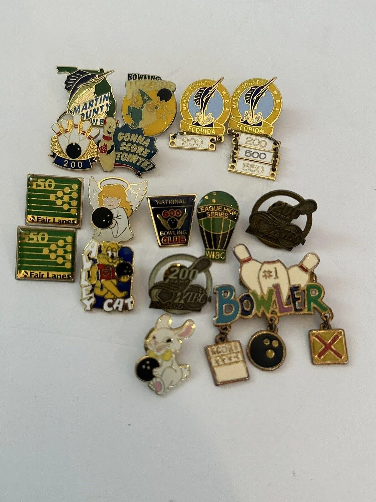 Product image for Vtg Martin County Bowling League Enamel Lapel Pin Lot Of 16 Pins