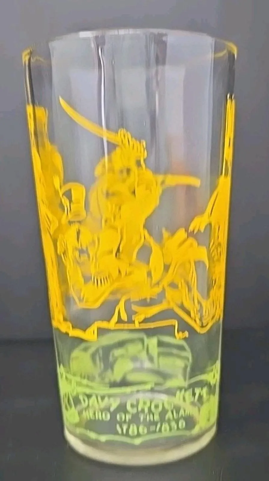 Product image for Vintage Davy Crockett Glass Yellow Tumbler Approx. Size: 3" x 2 -1/2" U163/2