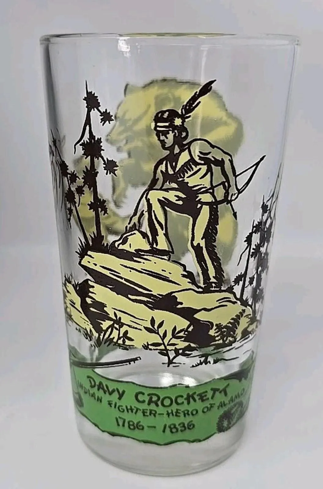 Product image for Vintage Davy Crockett Glass Green Tumbler Approx. Size: 5" x 2 -3/4" U163/6