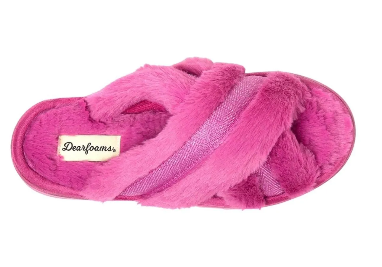 Product image for Dearfoams Astrid Crossband Slides Paradise Pink size XL - Dearfoams