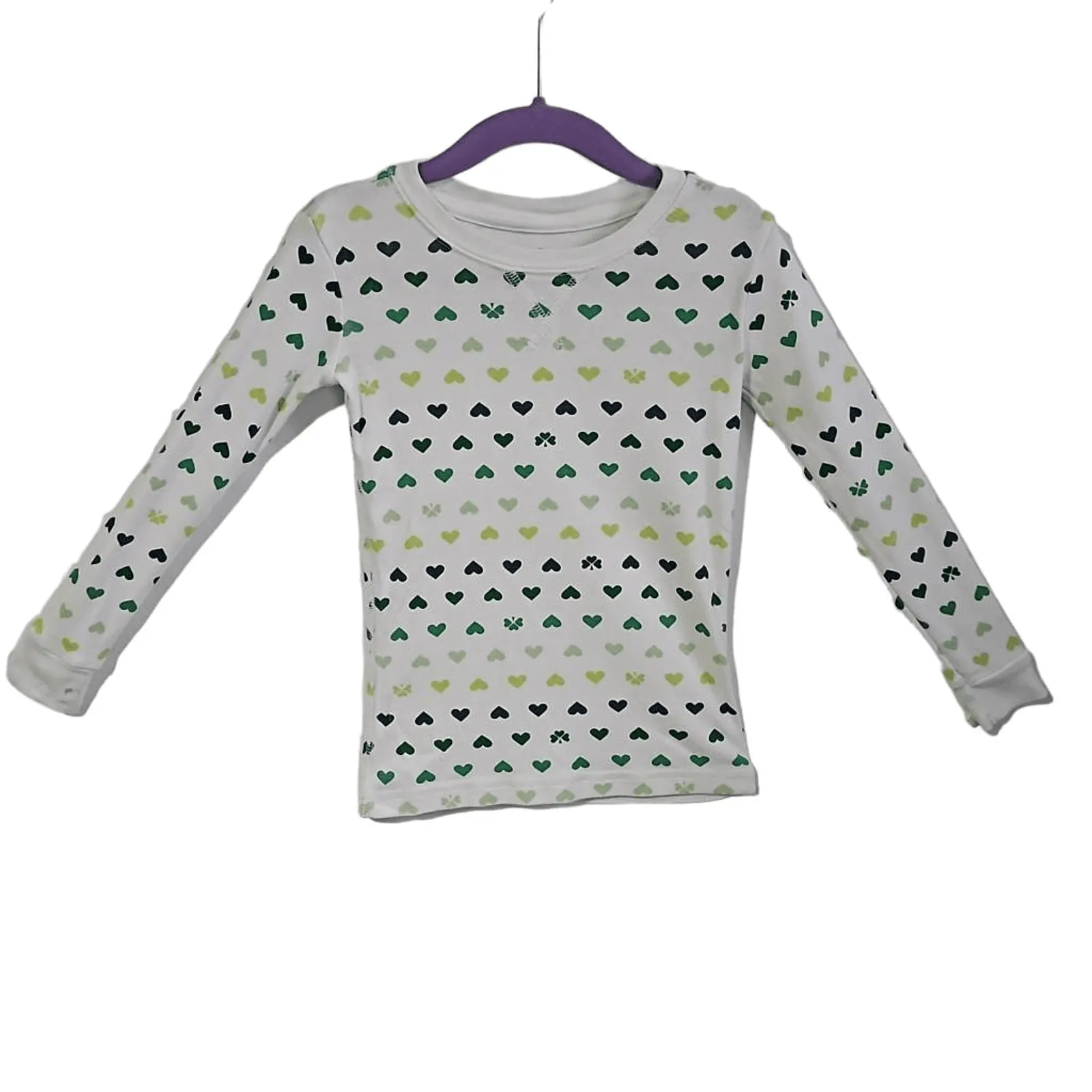 Product image for Primary Girls 4-5 Long Sleeve Tee Blue Green Shamrock Heart Print Top Ombre - pre-owned---good - Primary