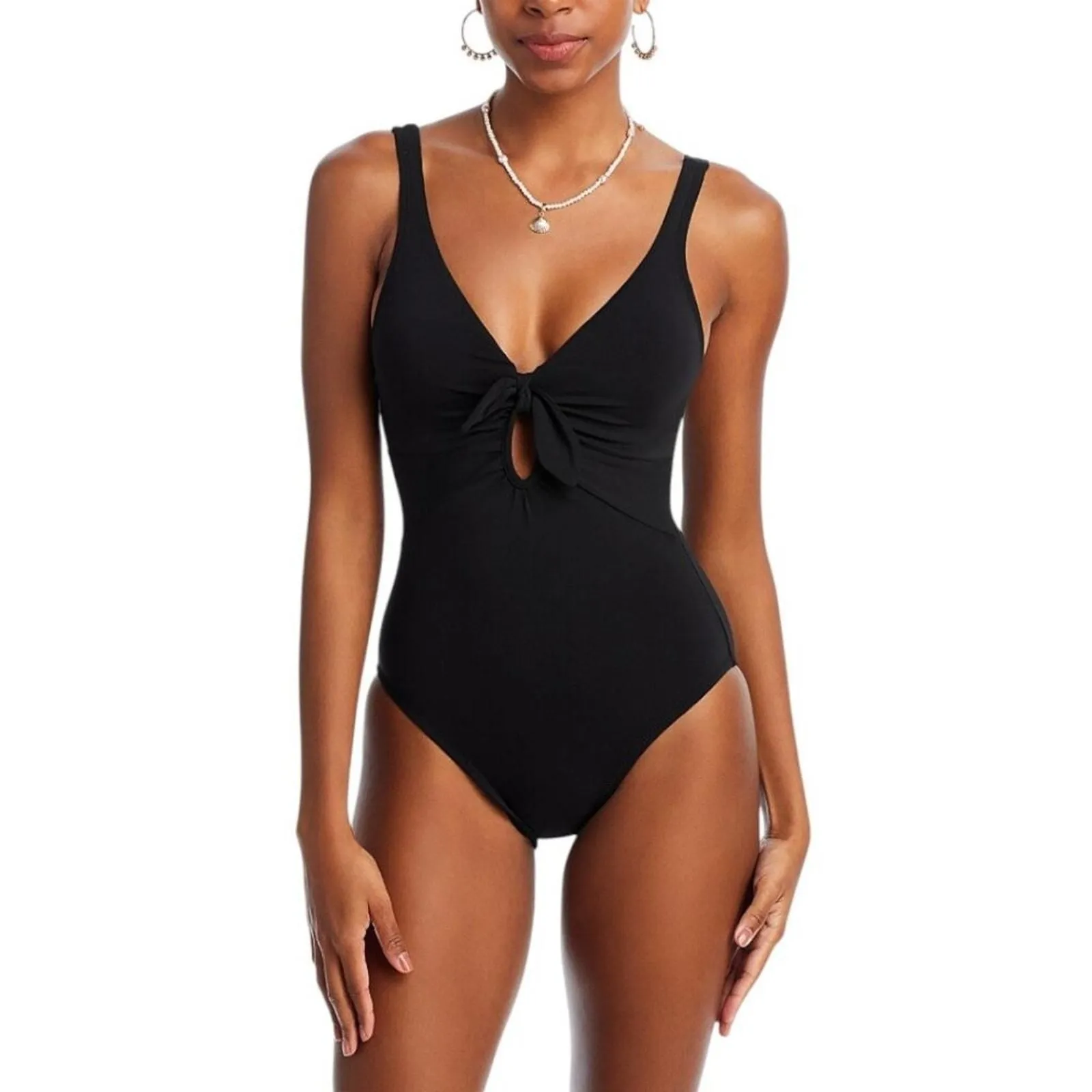 Product image for Robin Piccone Ava Tie-front One Piece Swimsuit In Black Size 6 NWOT $178 MSRP - Robin Piccone