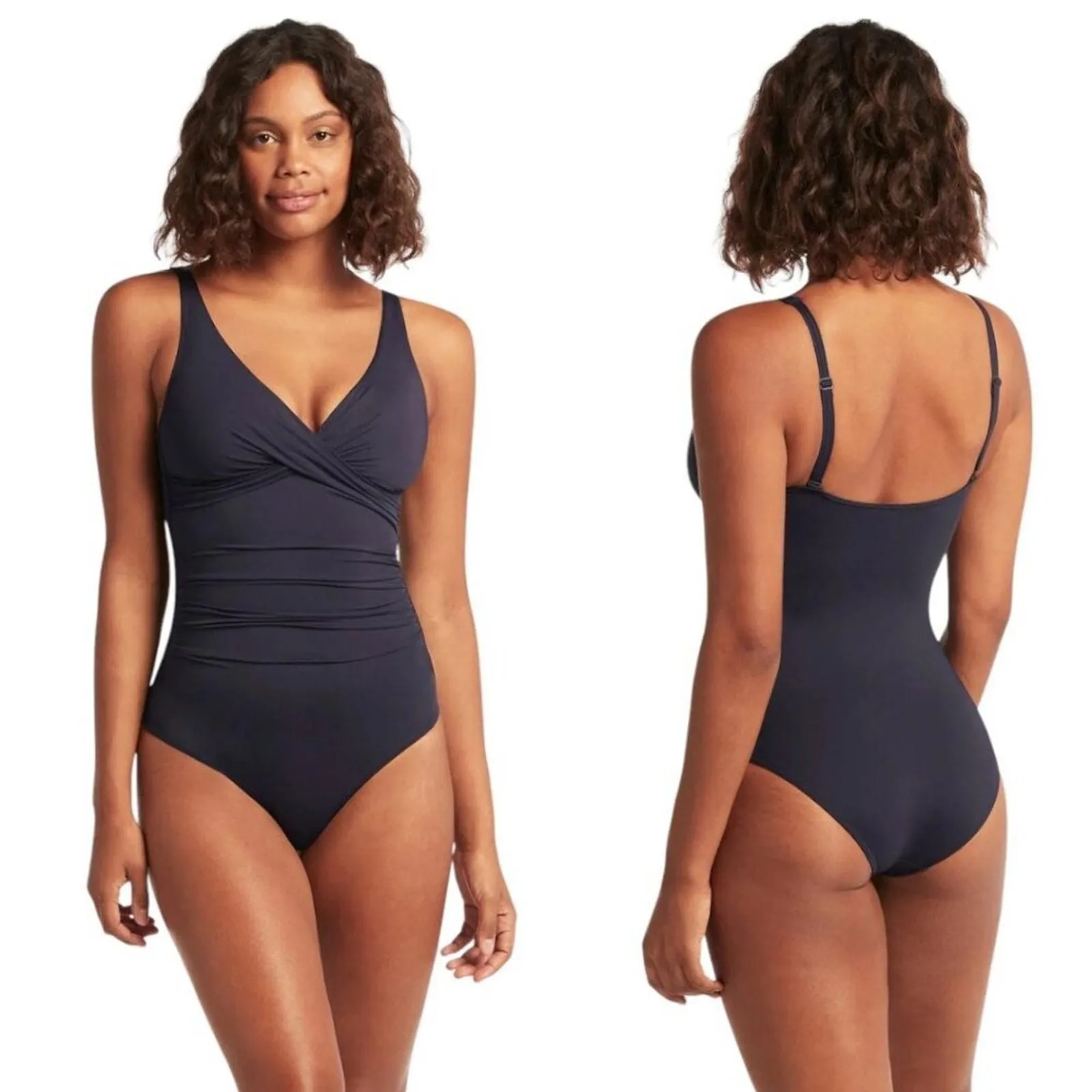 Product image for Sea Level Eco Essentials Cross Front One Piece Navy Blue Size 6 NWOT $115 MSRP - Sea Level