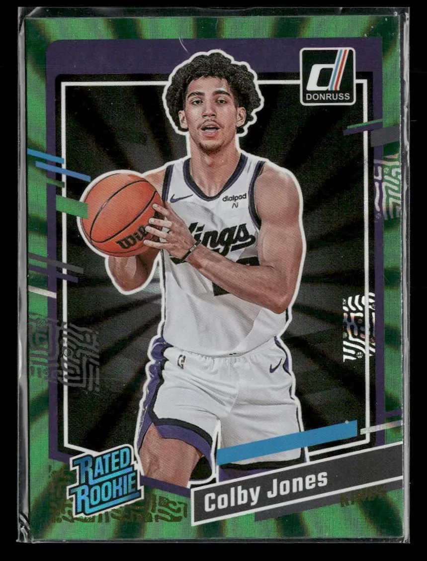 Product image for 2023-24 Donruss #221 Colby Jones Green Laser Holo Sacramento Kings Rookie