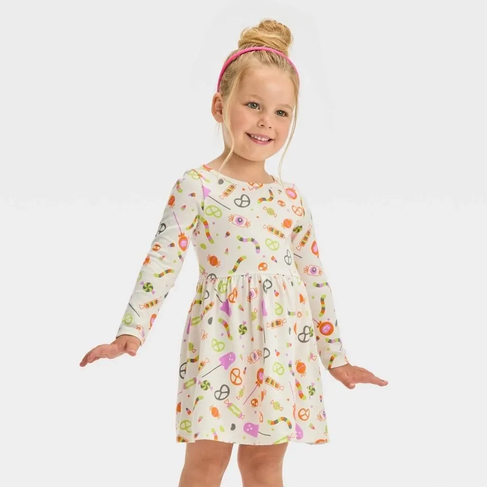 Product image for Toddler Girls' Long Sleeve Halloween Printed Dress - Cat & Jack™ 3T