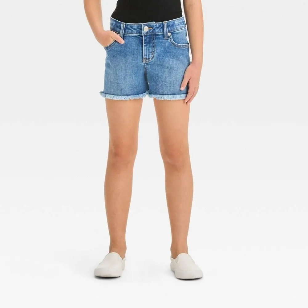 Product image for Girls' Cut-Off Mid-Rise Jean Shorts - Cat & Jack™ Medium Wash S