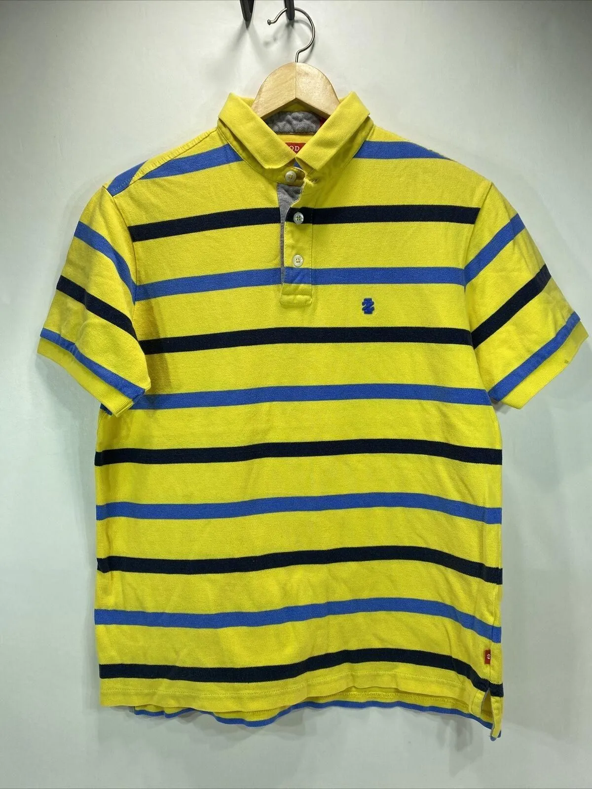 Product image for Izod Yellow Striped Short Sleeve Textured Polo Shirt Men's Medium 38"-40" Chest