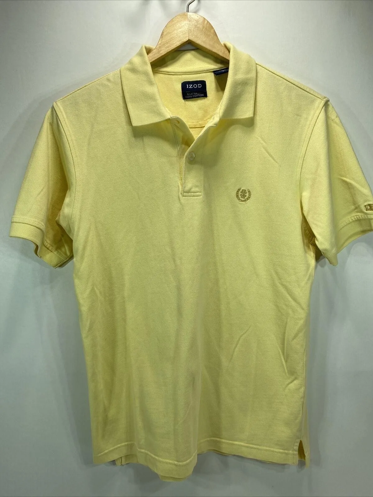Product image for Izod Short Sleeve Silk Wash Yellow Casual Polo Shirt Men's Small 34"-36" Chest