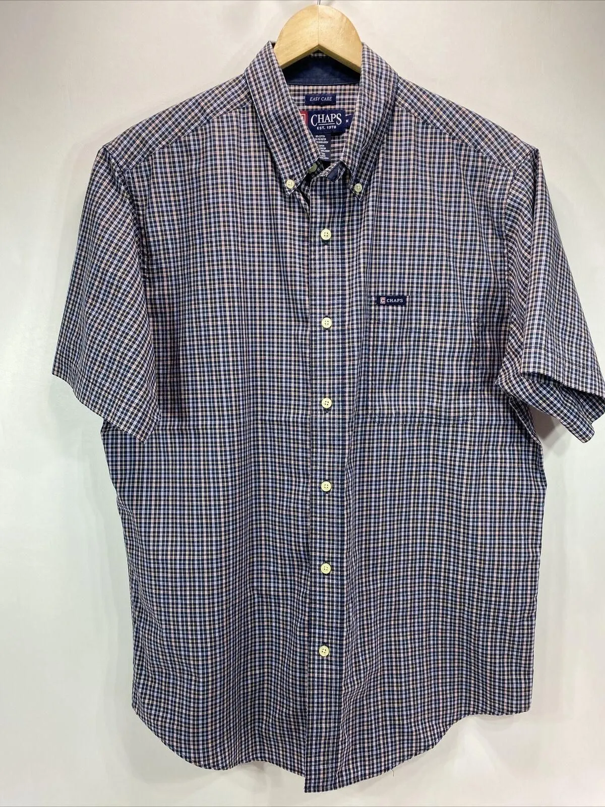 Product image for Chaps Black Red White Plaid Easy Care Short Sleeve Shirt Men's Medium 38"-40" 