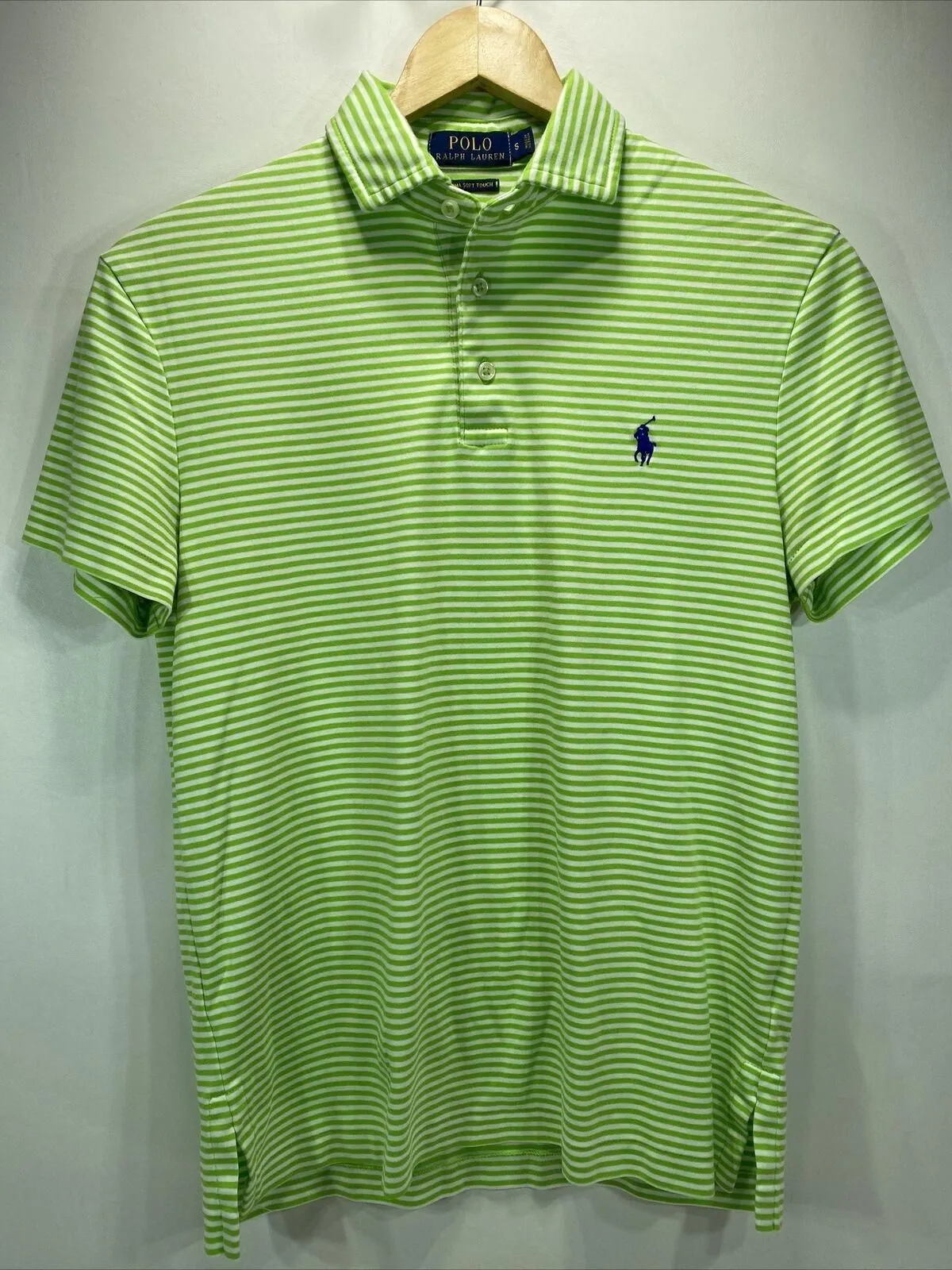 Product image for Polo Ralph Lauren Pima Cotton Green Striped Short Sleeve Men’s Small 34"-36"