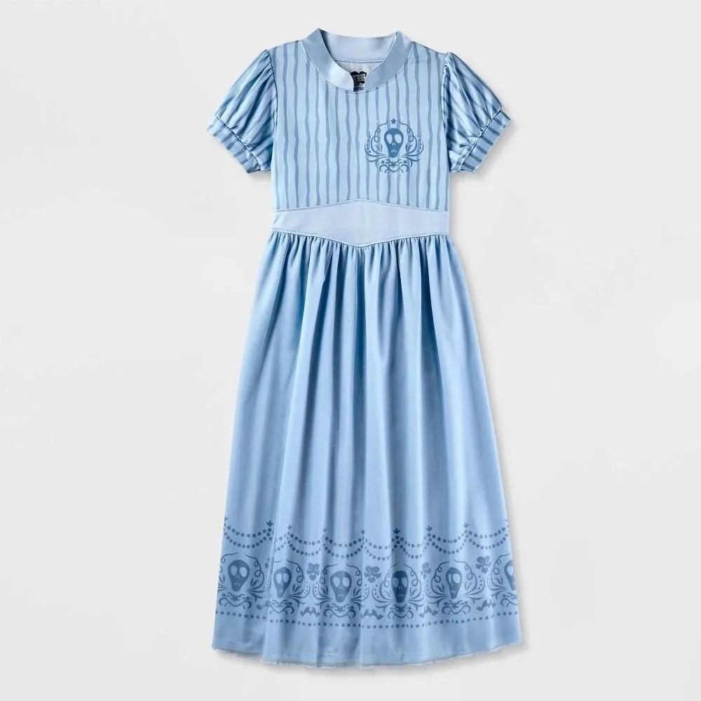 Product image for Girls Silky Blue Short Sleeve Beetlejuice Nightgown Beetle Juice Gown XS (4-5)