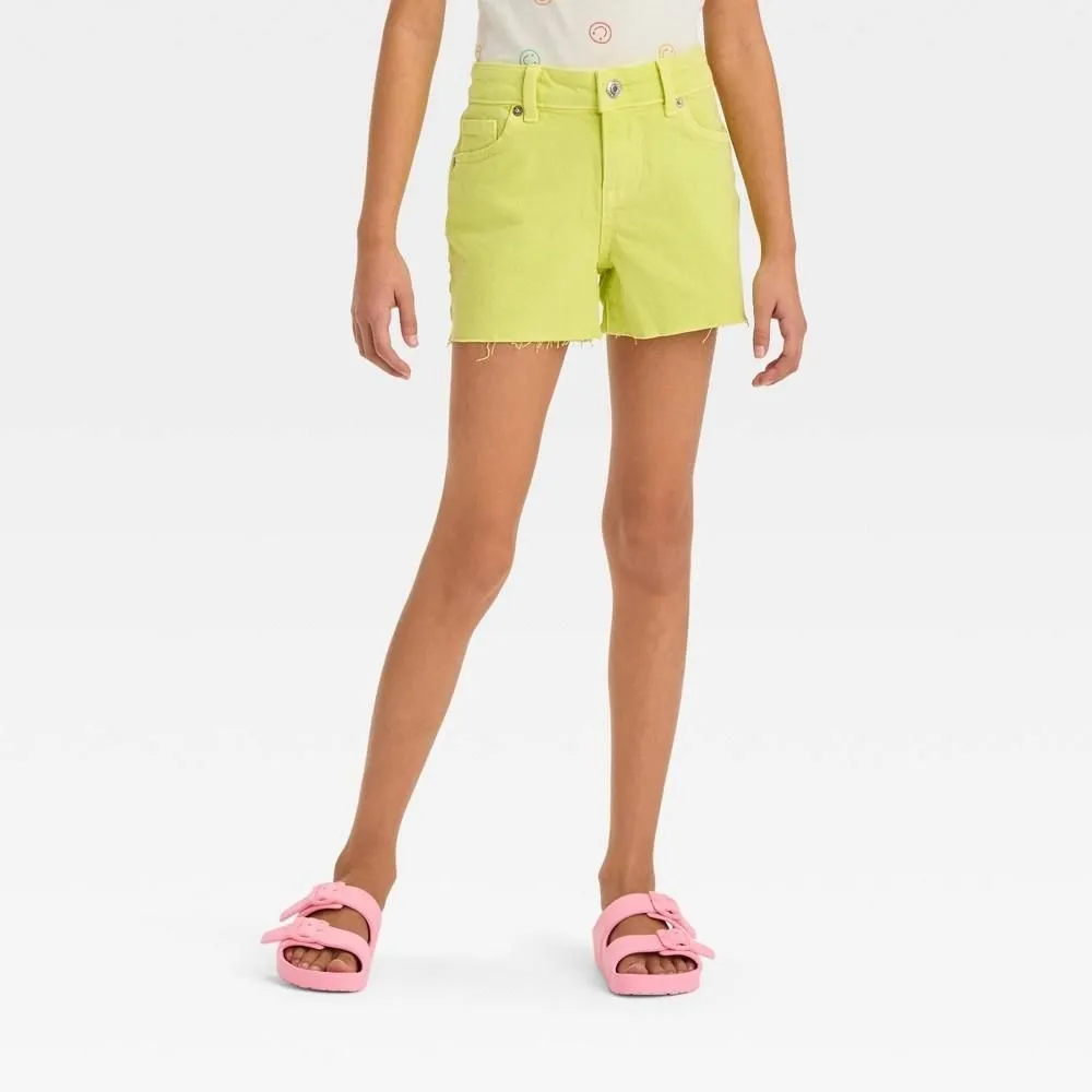 Product image for Girls' Mid-Rise Cut-Off Jean Shorts - Cat & Jack™ Neon Green M