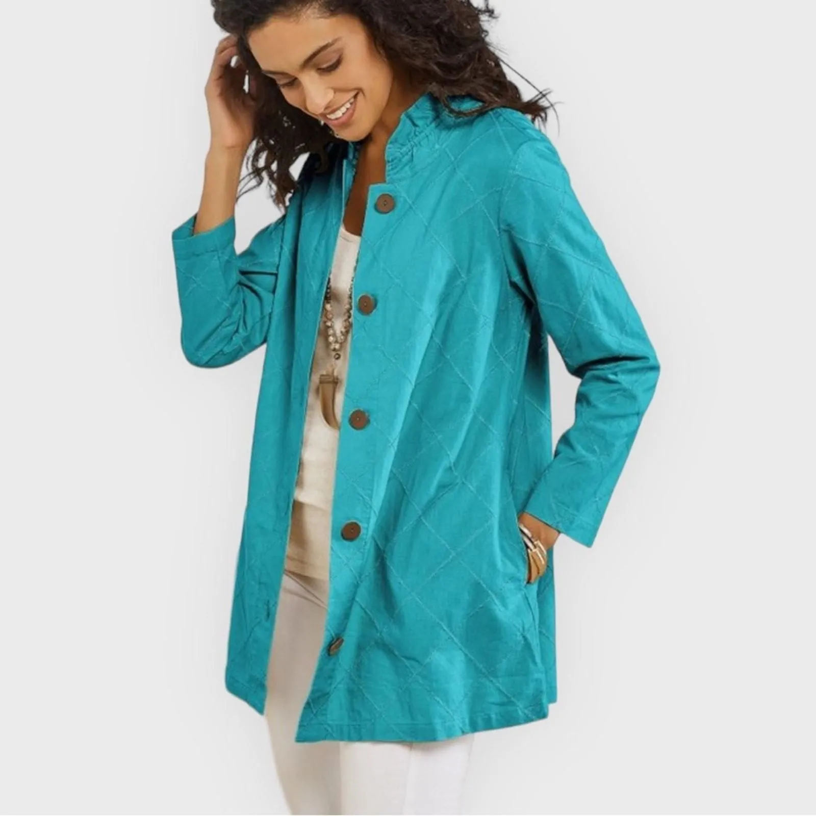 Product image for NWT SOFT SURROUNDINGS Brinley Shirt jn Ocean Blue Linen/Cotton blend Size 1X - new-with-tags - Soft Surroundings