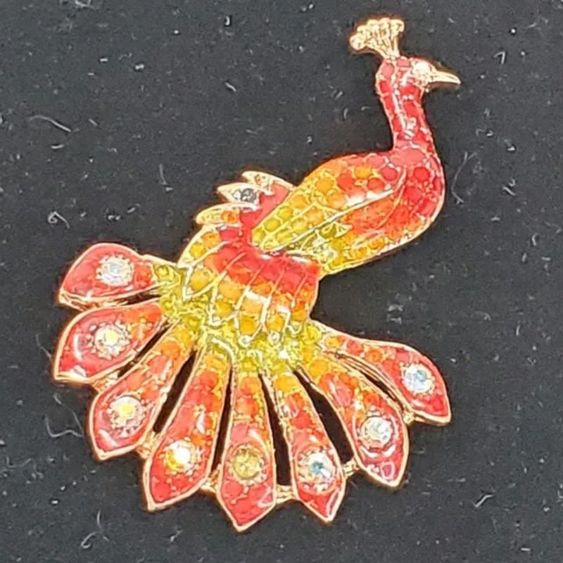 Product image for Peacock Brooch Multicolor Enamel Rhinestones Animalcore 2.5" Vtg - Brooch - pre-owned---good