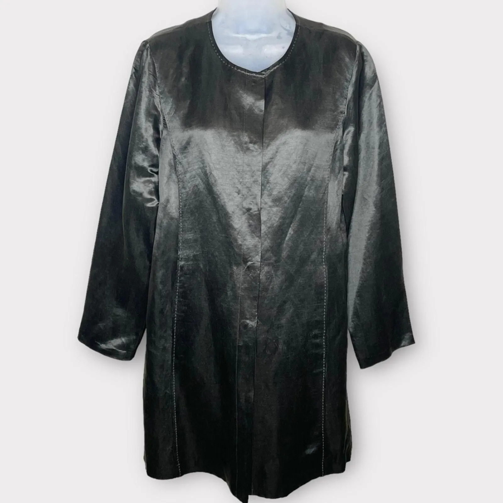 Product image for EILEEN FISHER satin silk & linen blend boxy long line jacket blazer size small - pre-owned---good - Eileen Fisher