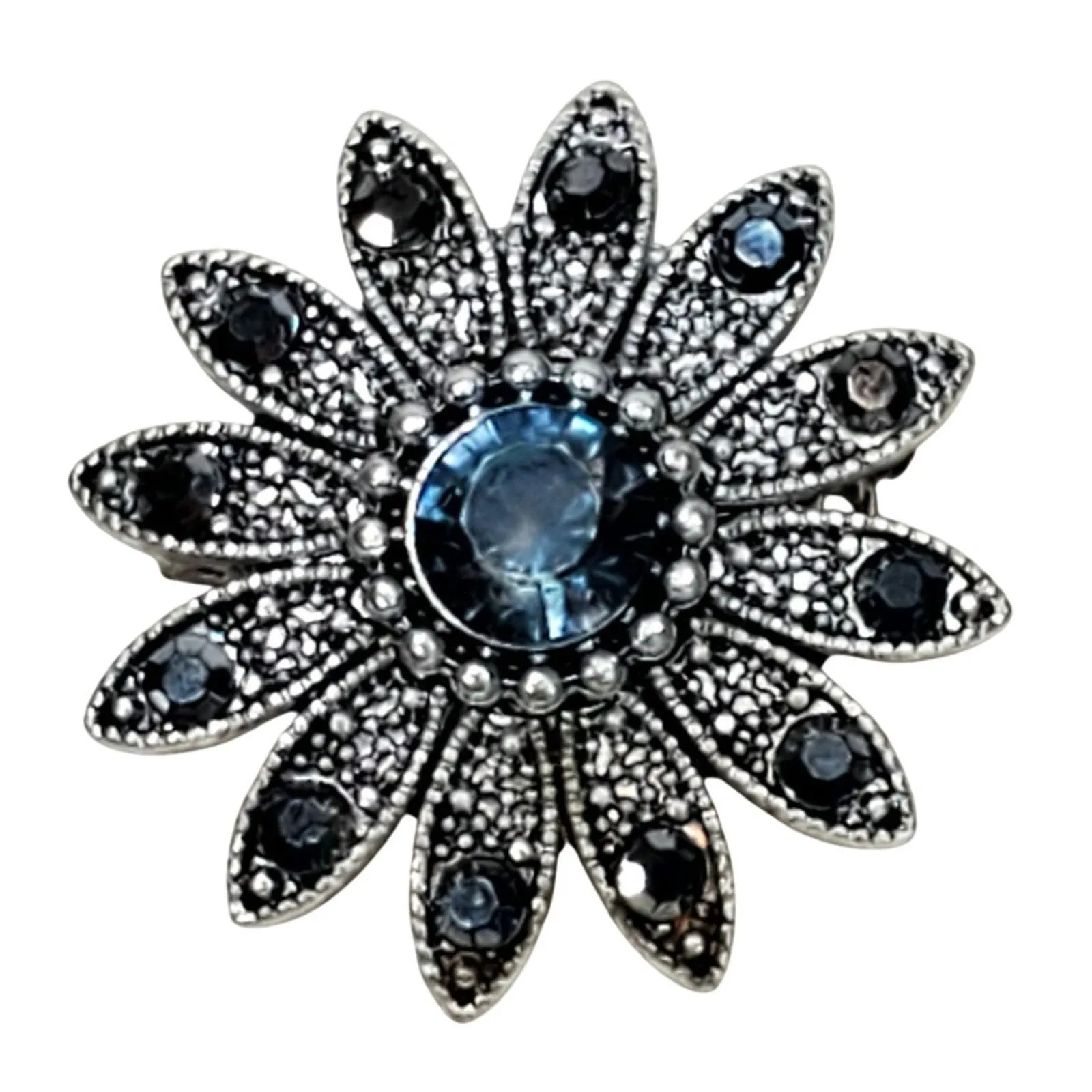 Product image for Star Sun Silver Tone Blue Rhinestones Unsigned 1" Vtg - Brooch - pre-owned---good
