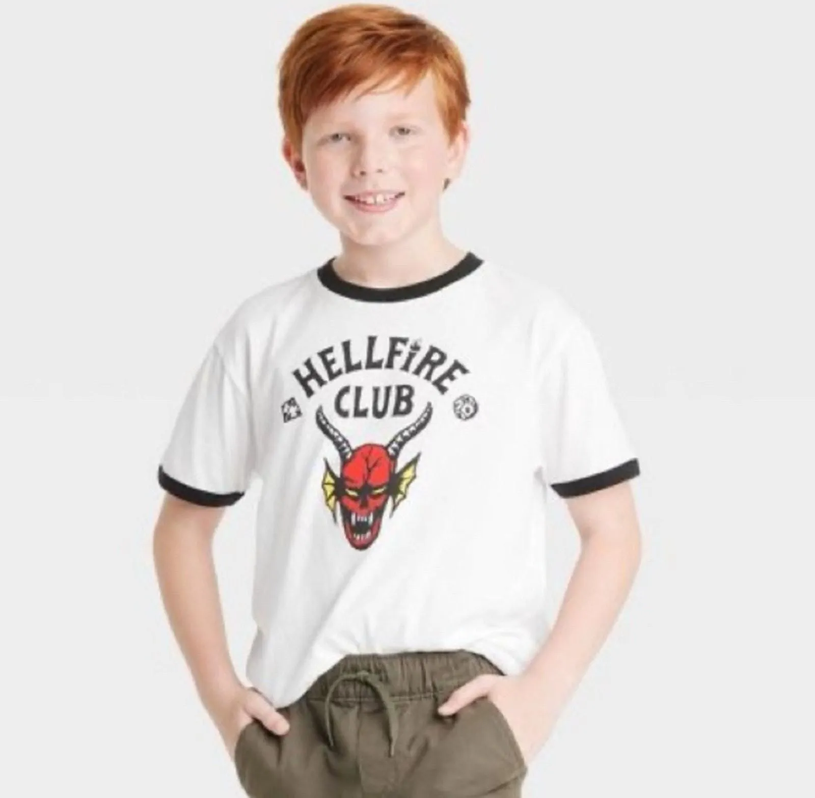 Product image for Netflix Stranger Things Hellfire Club Shirt Kids Ringer Tee White Youth M - Netflix
