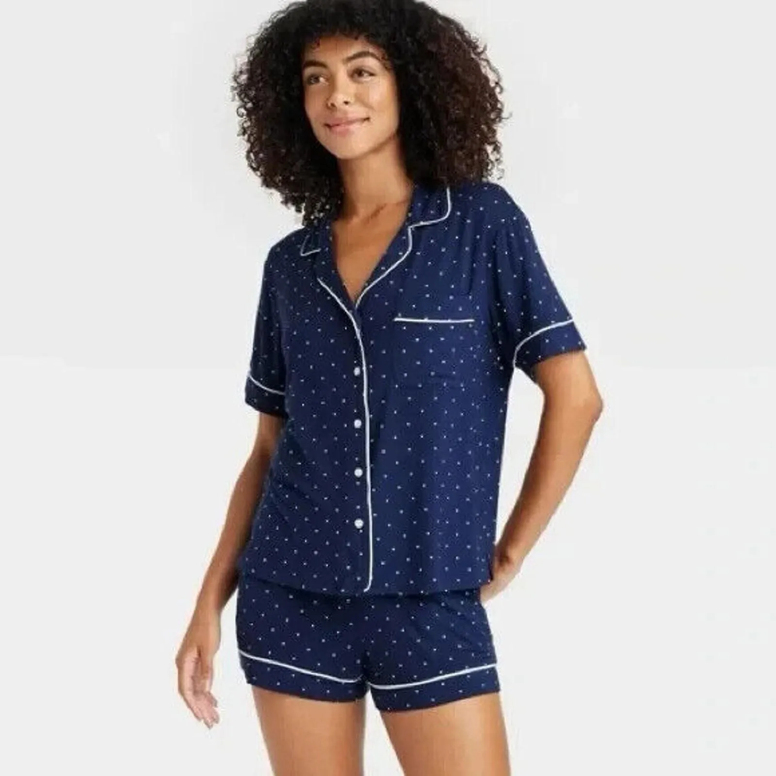 Product image for Auden Cloud Knit Top & Shorts Pajama Set - Navy Polka Dots Womens XXL - Auden