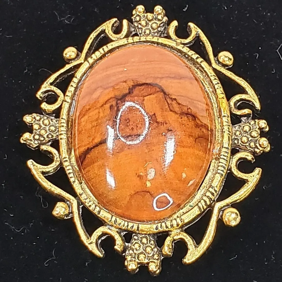 Product image for Made of Olive Wood Gold Tone Wrap Brooch Pin 2" Vtg Ornate Boho - Brooch - pre-owned---good