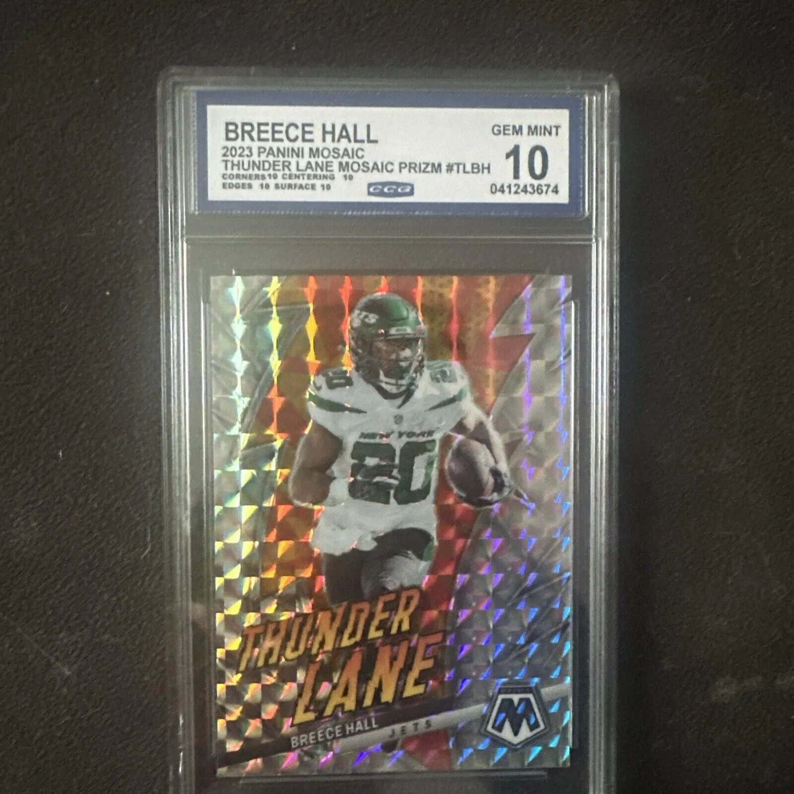 Product image for Breece Hall 2023 Panini Mosaic #TL-BH - Thunder Lane - Prizm -NY Jets CCG 10 GEM