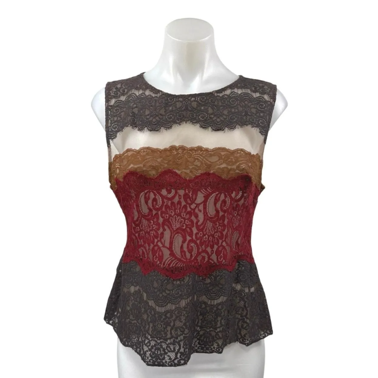 Product image for Bailey44 Multicolor Colorblock Floral Paisley Embroidered Mesh Tank Blouse Top L - Tops - pre-owned---excellent - Bailey 44