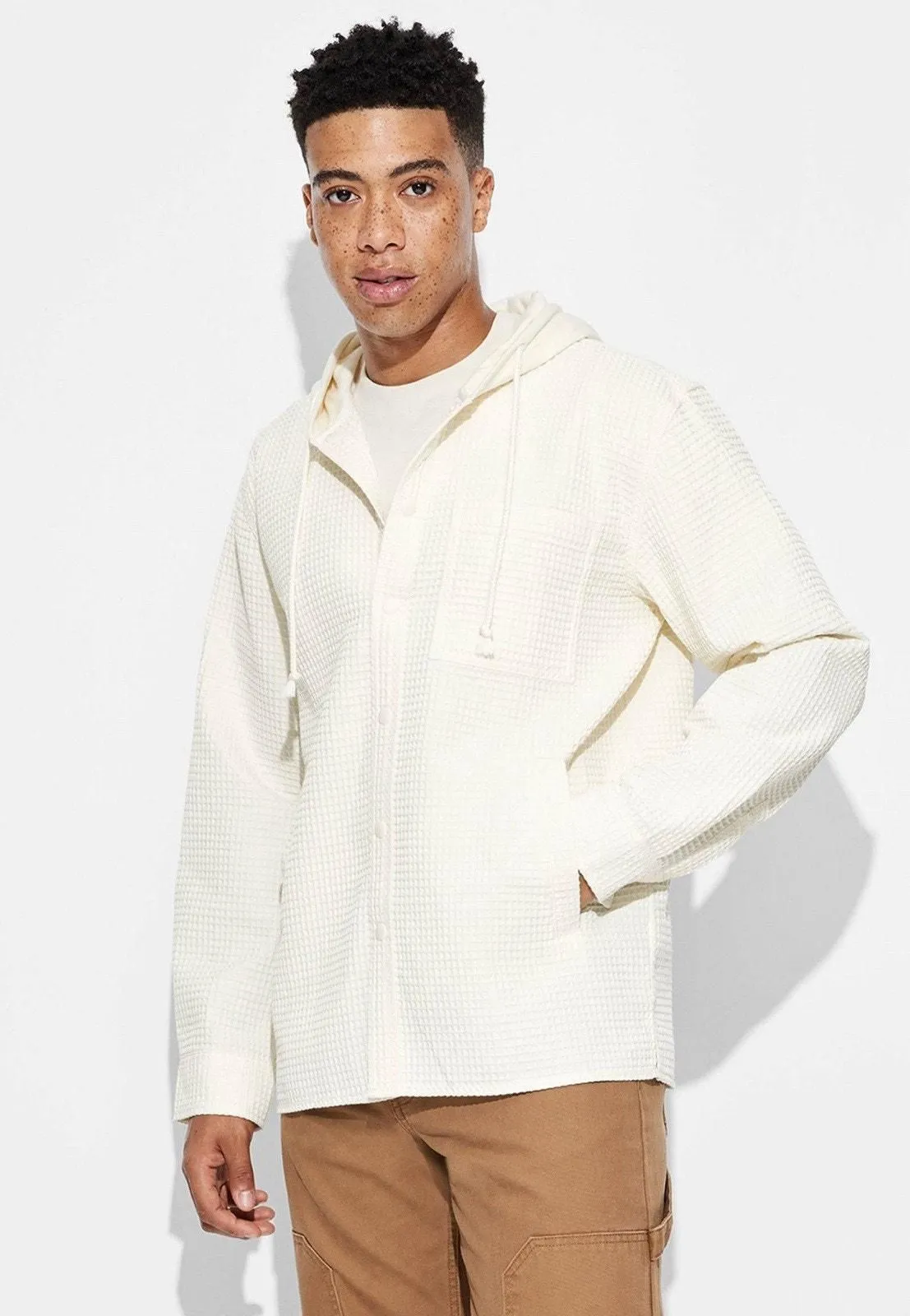 Product image for Men's Hooded Long Sleeve Button-Down Shirt - Original Use Cream Xl - Original Use